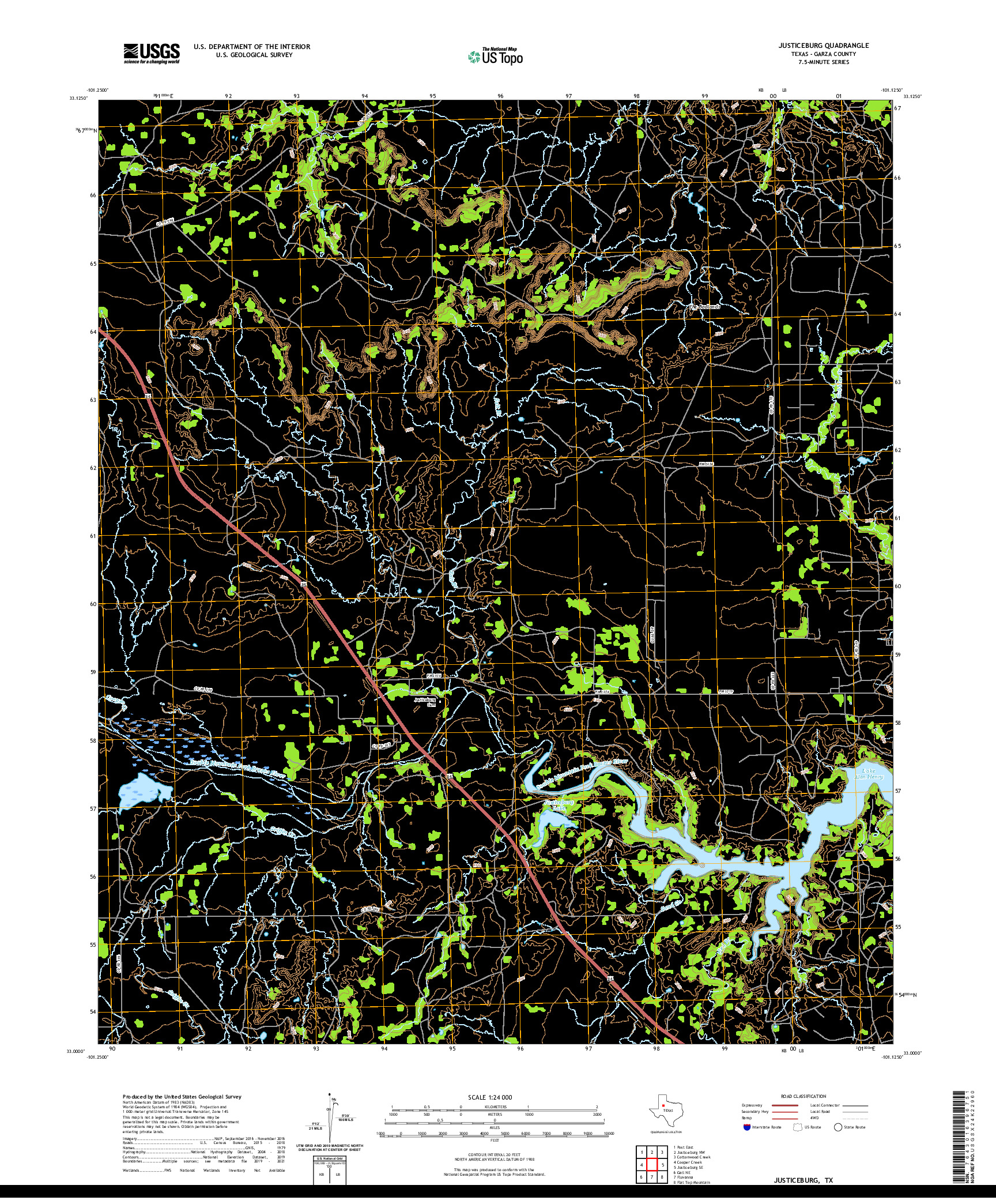 US TOPO 7.5-MINUTE MAP FOR JUSTICEBURG, TX