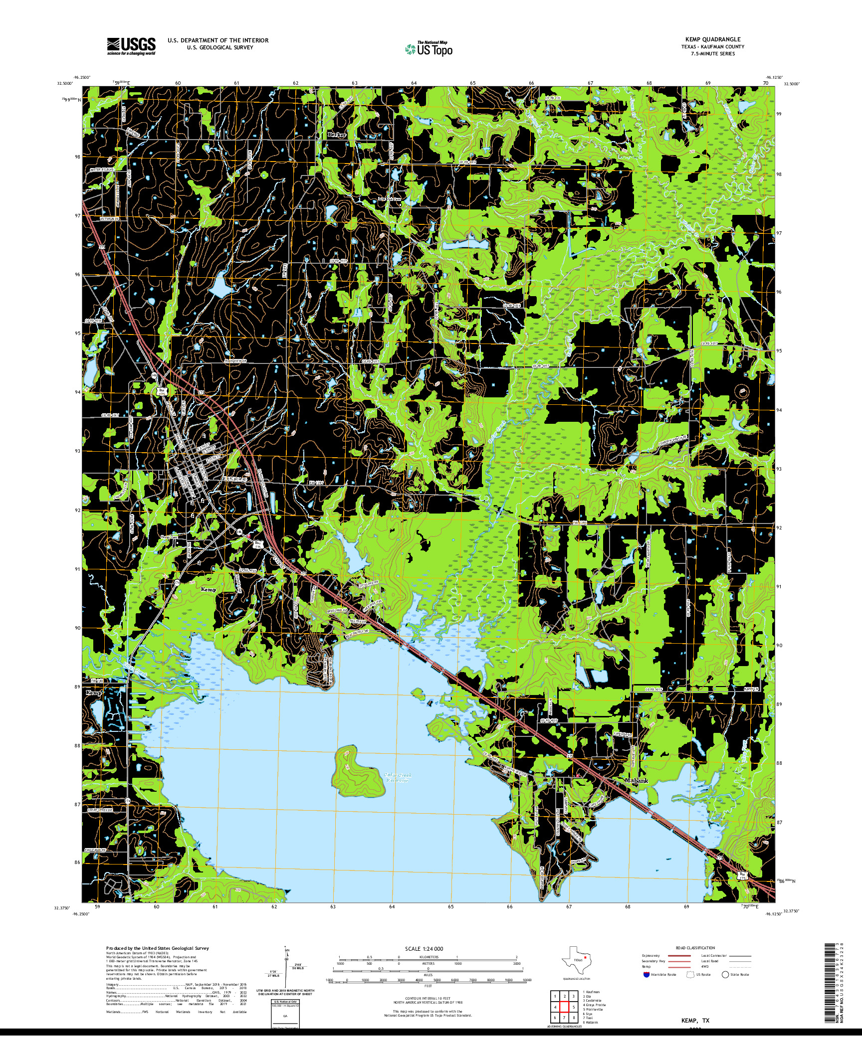 US TOPO 7.5-MINUTE MAP FOR KEMP, TX