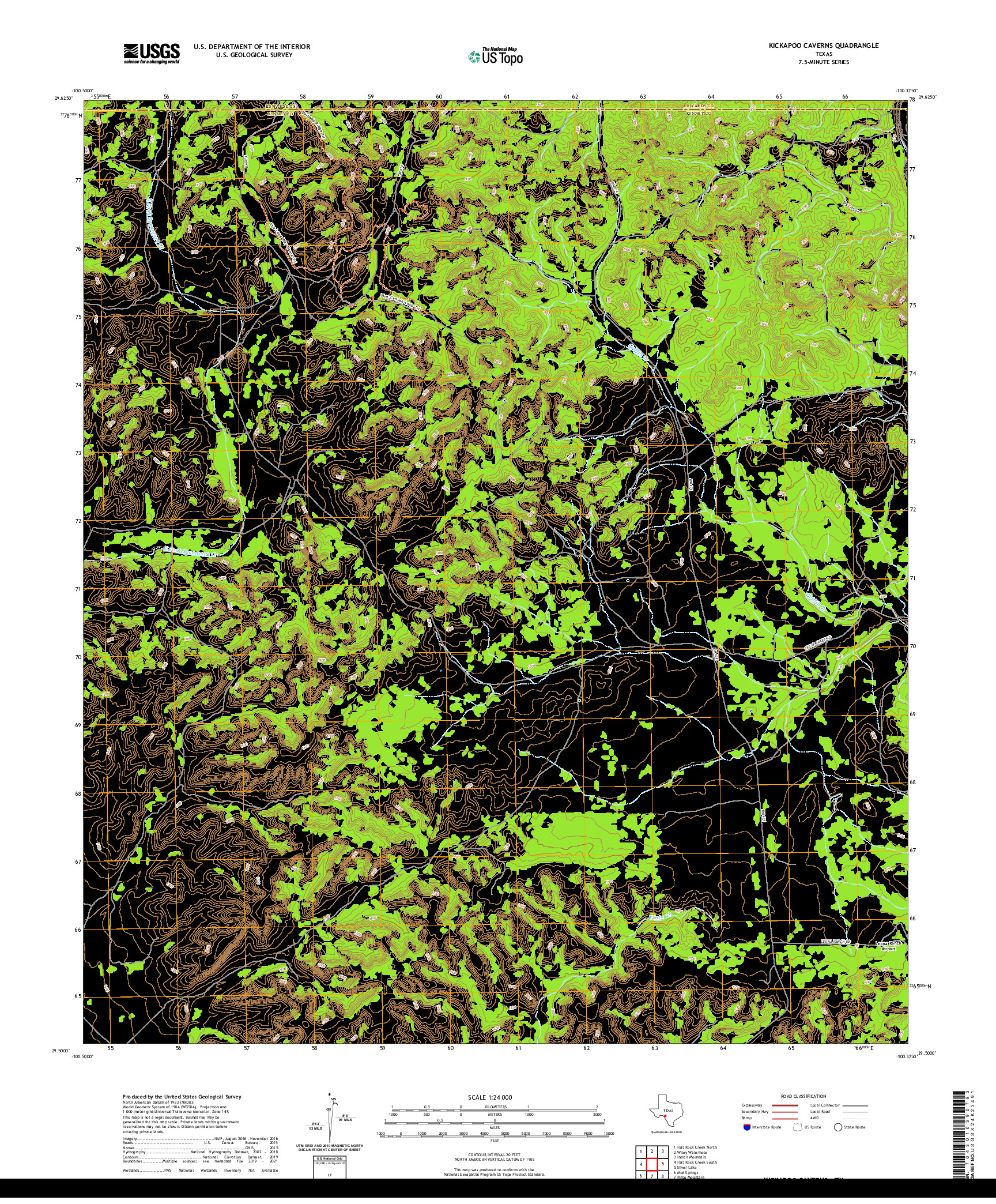 US TOPO 7.5-MINUTE MAP FOR KICKAPOO CAVERNS, TX