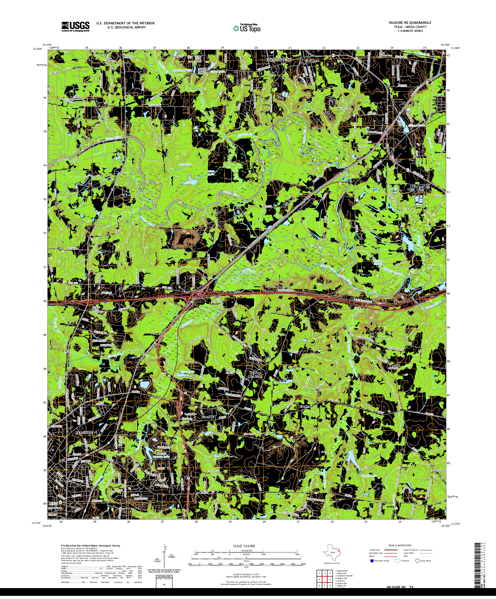 US TOPO 7.5-MINUTE MAP FOR KILGORE NE, TX