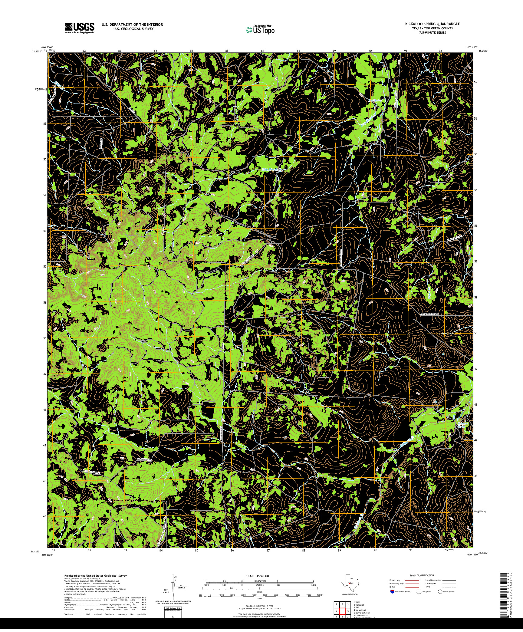 US TOPO 7.5-MINUTE MAP FOR KICKAPOO SPRING, TX