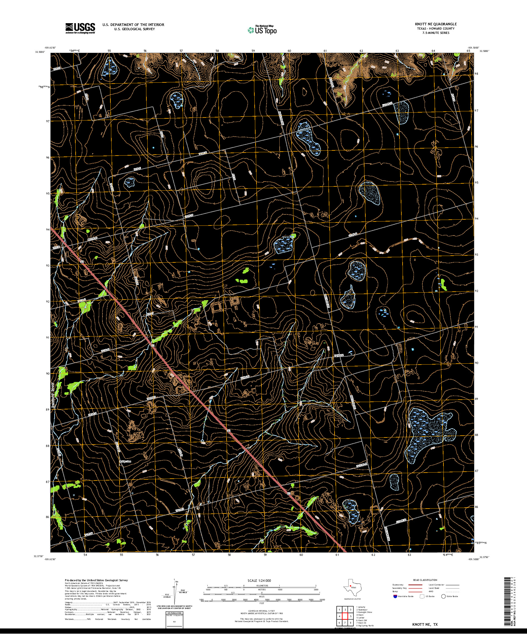 US TOPO 7.5-MINUTE MAP FOR KNOTT NE, TX