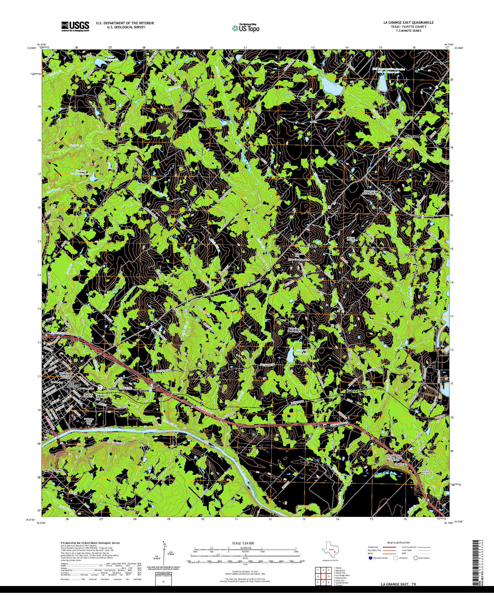 US TOPO 7.5-MINUTE MAP FOR LA GRANGE EAST, TX