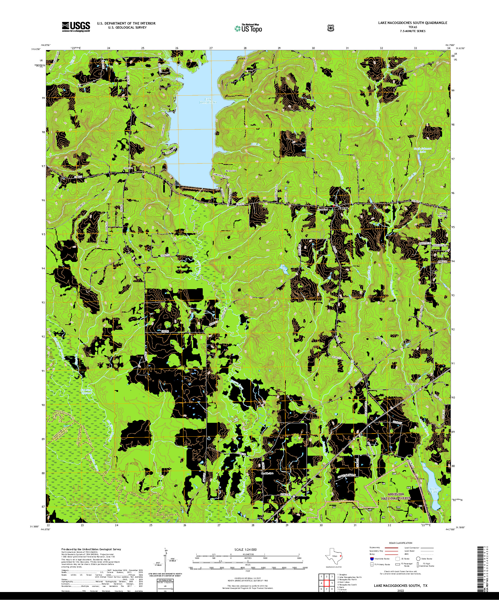 US TOPO 7.5-MINUTE MAP FOR LAKE NACOGDOCHES SOUTH, TX