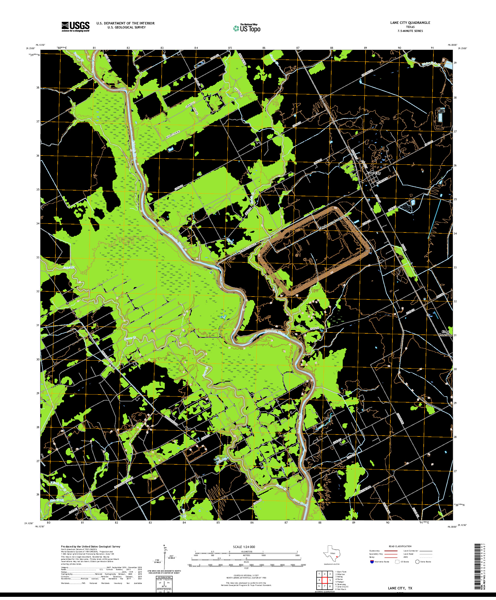 US TOPO 7.5-MINUTE MAP FOR LANE CITY, TX