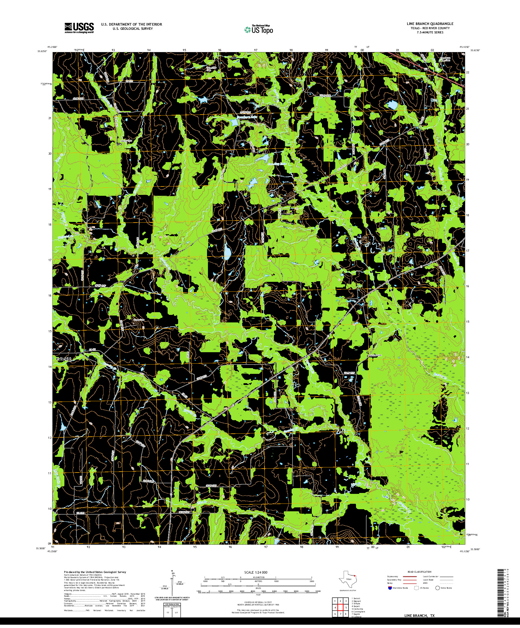 US TOPO 7.5-MINUTE MAP FOR LINE BRANCH, TX