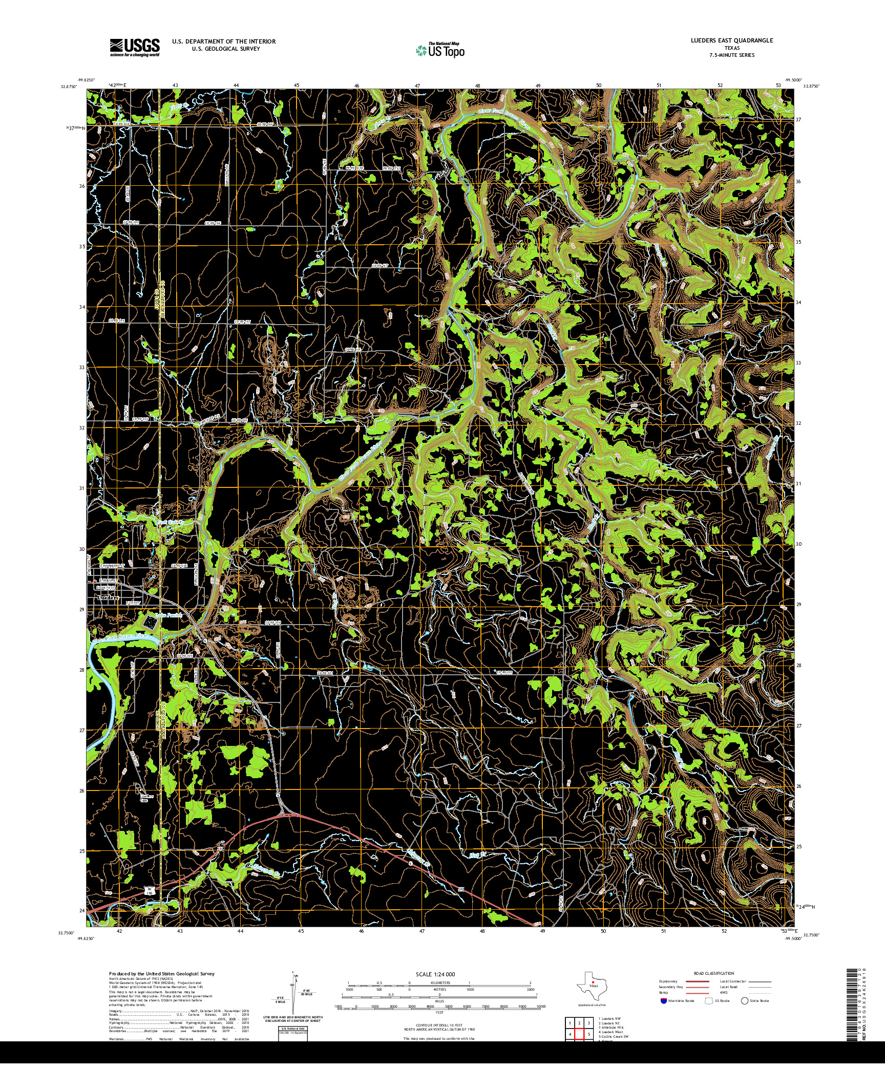 US TOPO 7.5-MINUTE MAP FOR LUEDERS EAST, TX