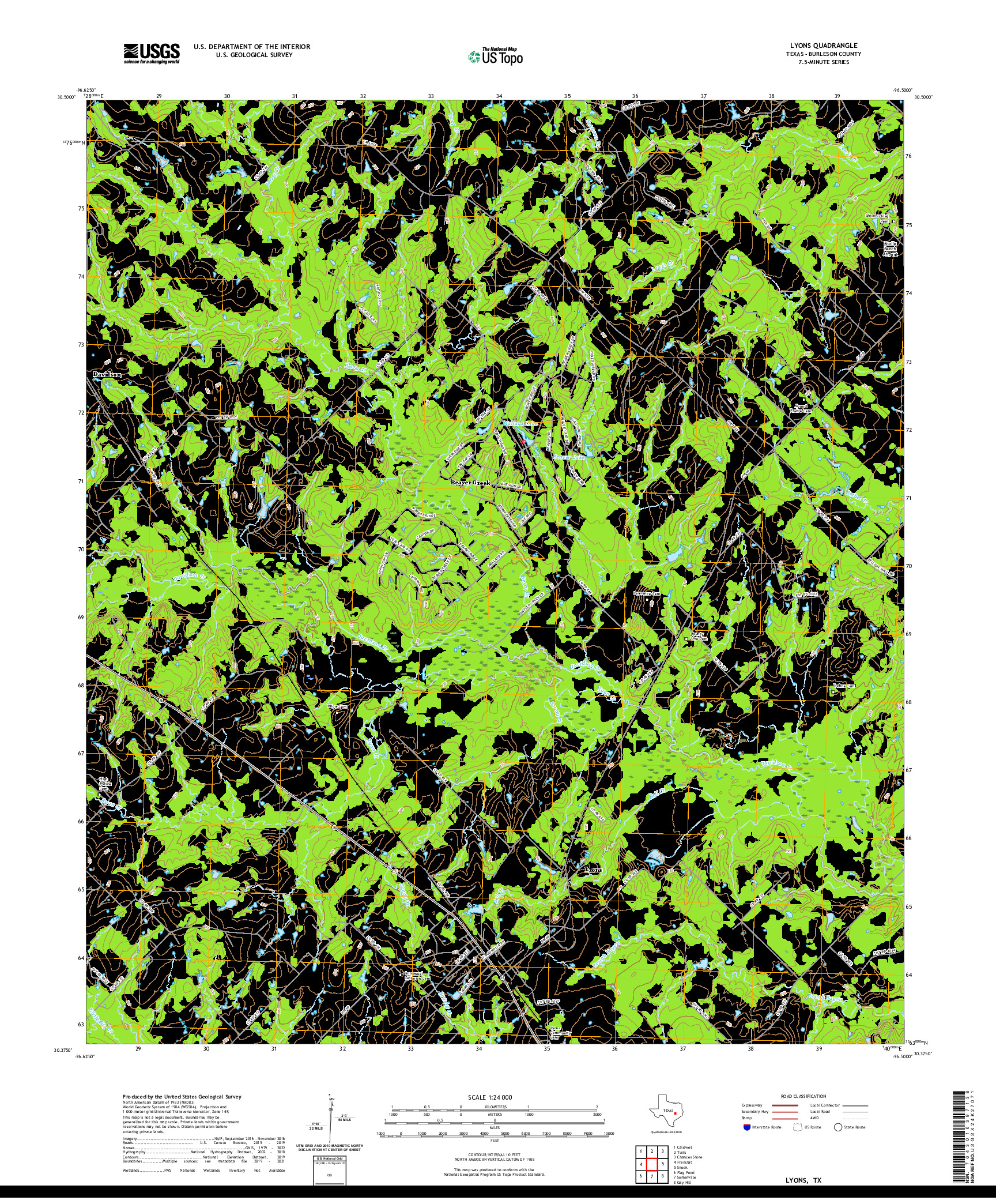 US TOPO 7.5-MINUTE MAP FOR LYONS, TX