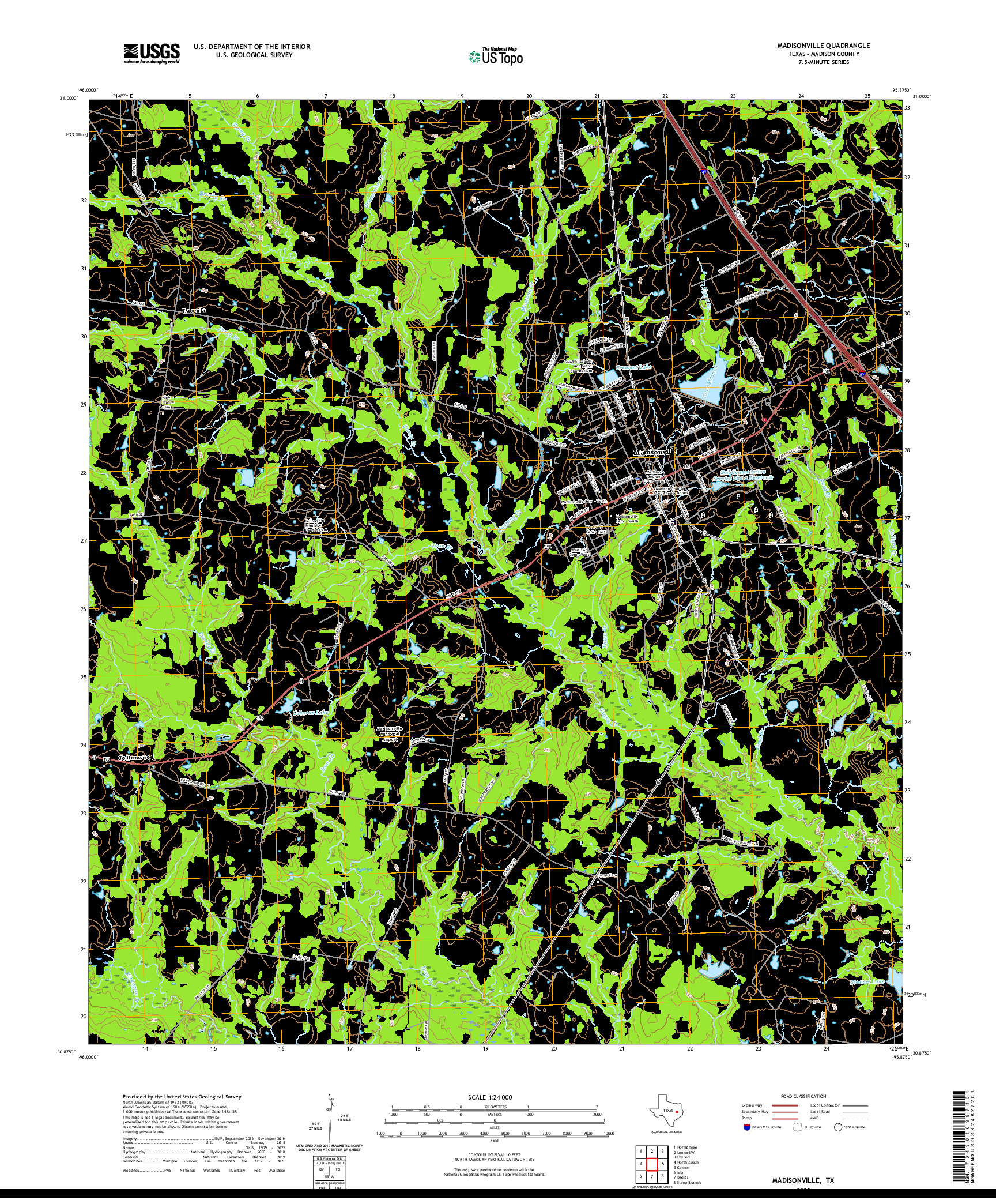 US TOPO 7.5-MINUTE MAP FOR MADISONVILLE, TX