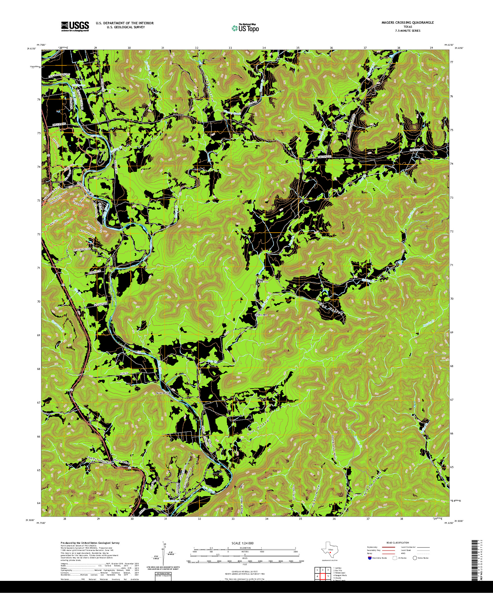 US TOPO 7.5-MINUTE MAP FOR MAGERS CROSSING, TX