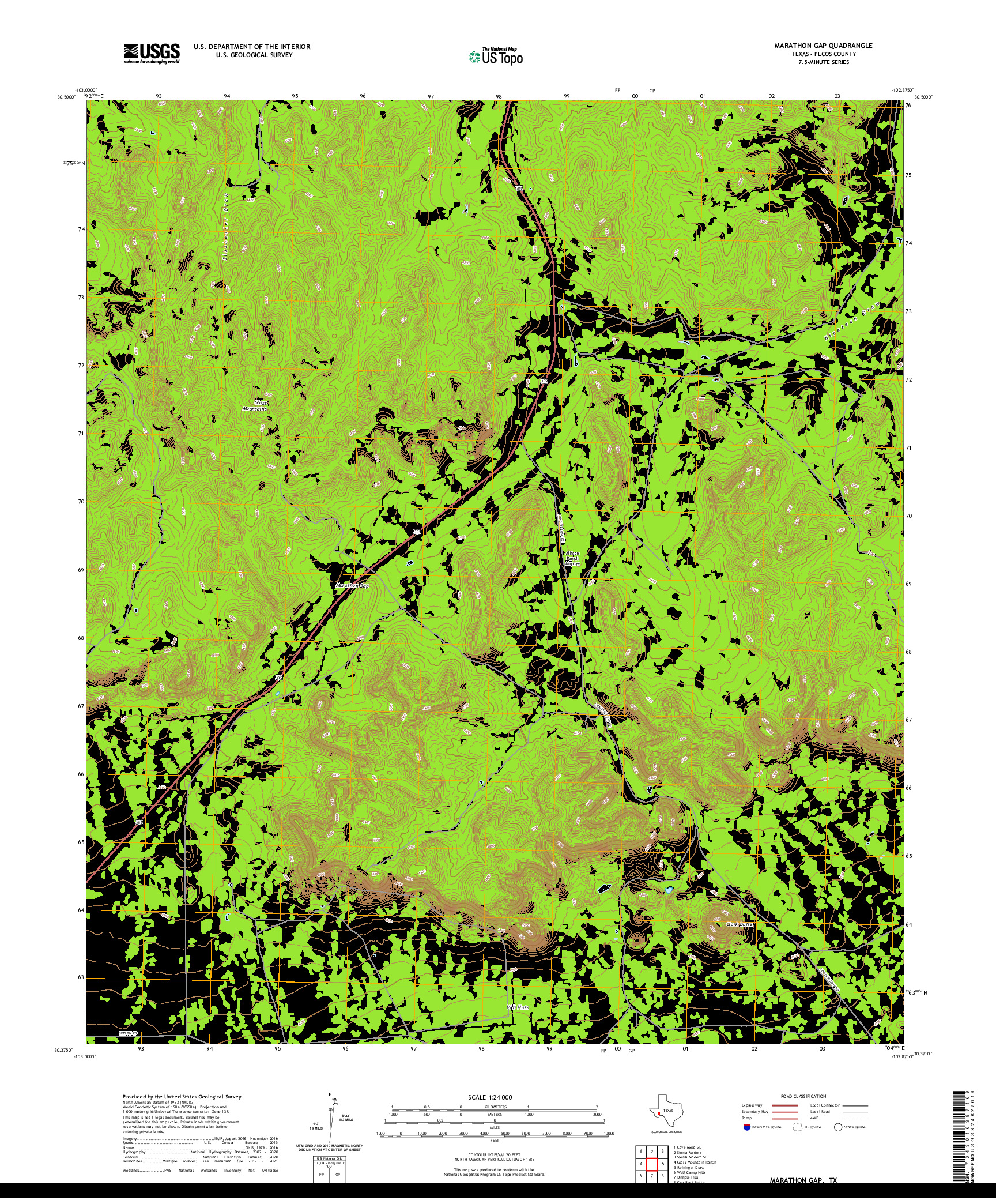 US TOPO 7.5-MINUTE MAP FOR MARATHON GAP, TX