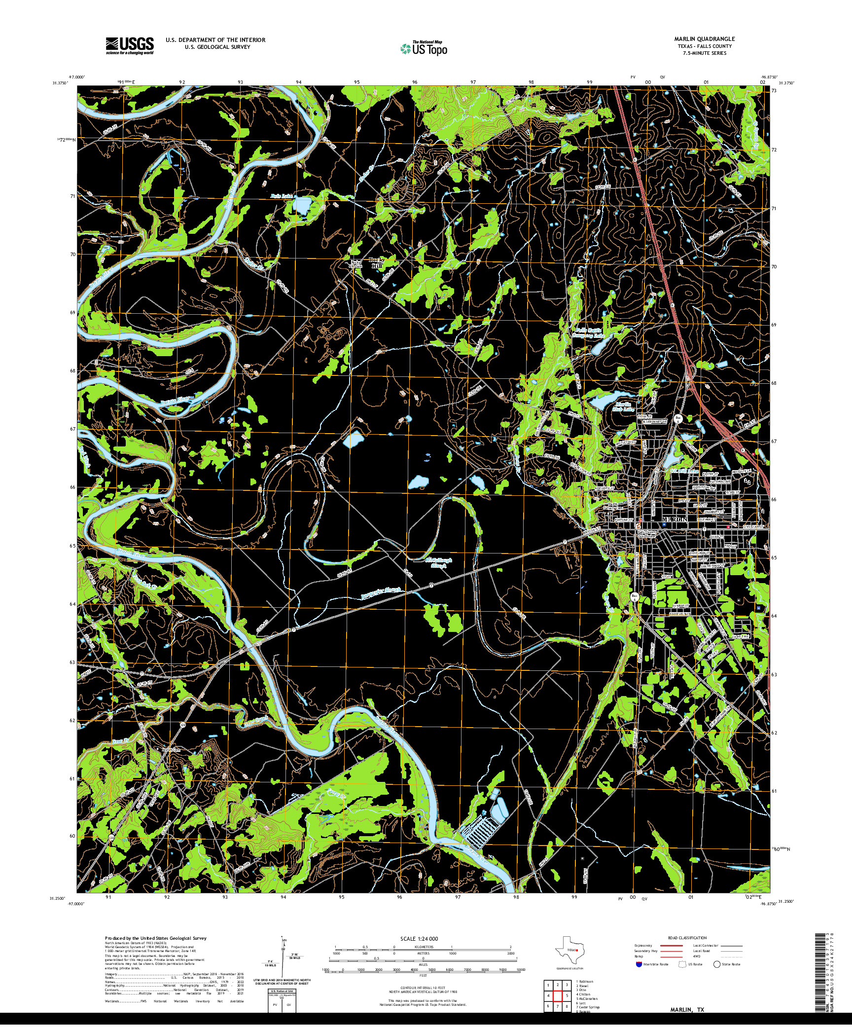 US TOPO 7.5-MINUTE MAP FOR MARLIN, TX