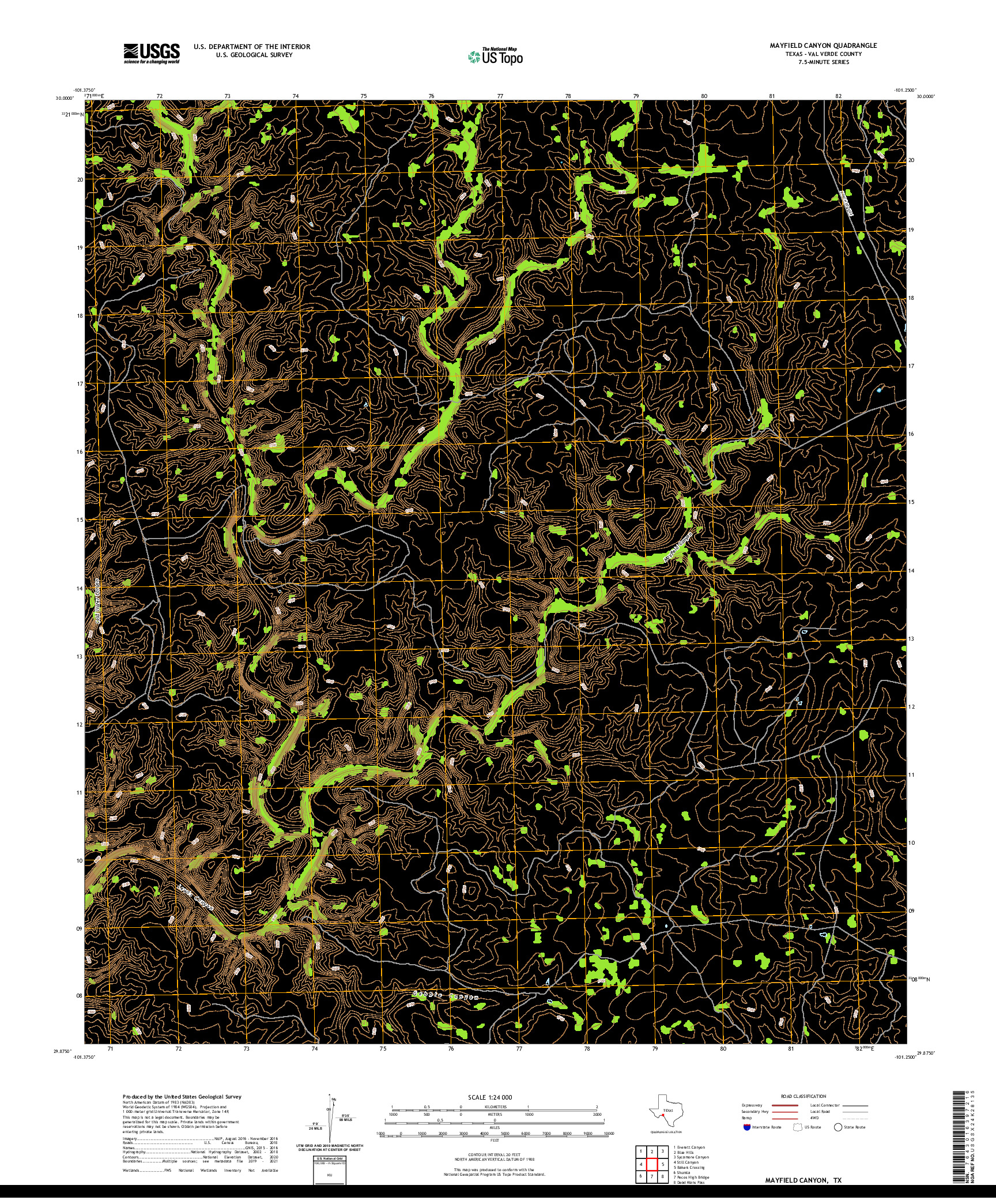 US TOPO 7.5-MINUTE MAP FOR MAYFIELD CANYON, TX