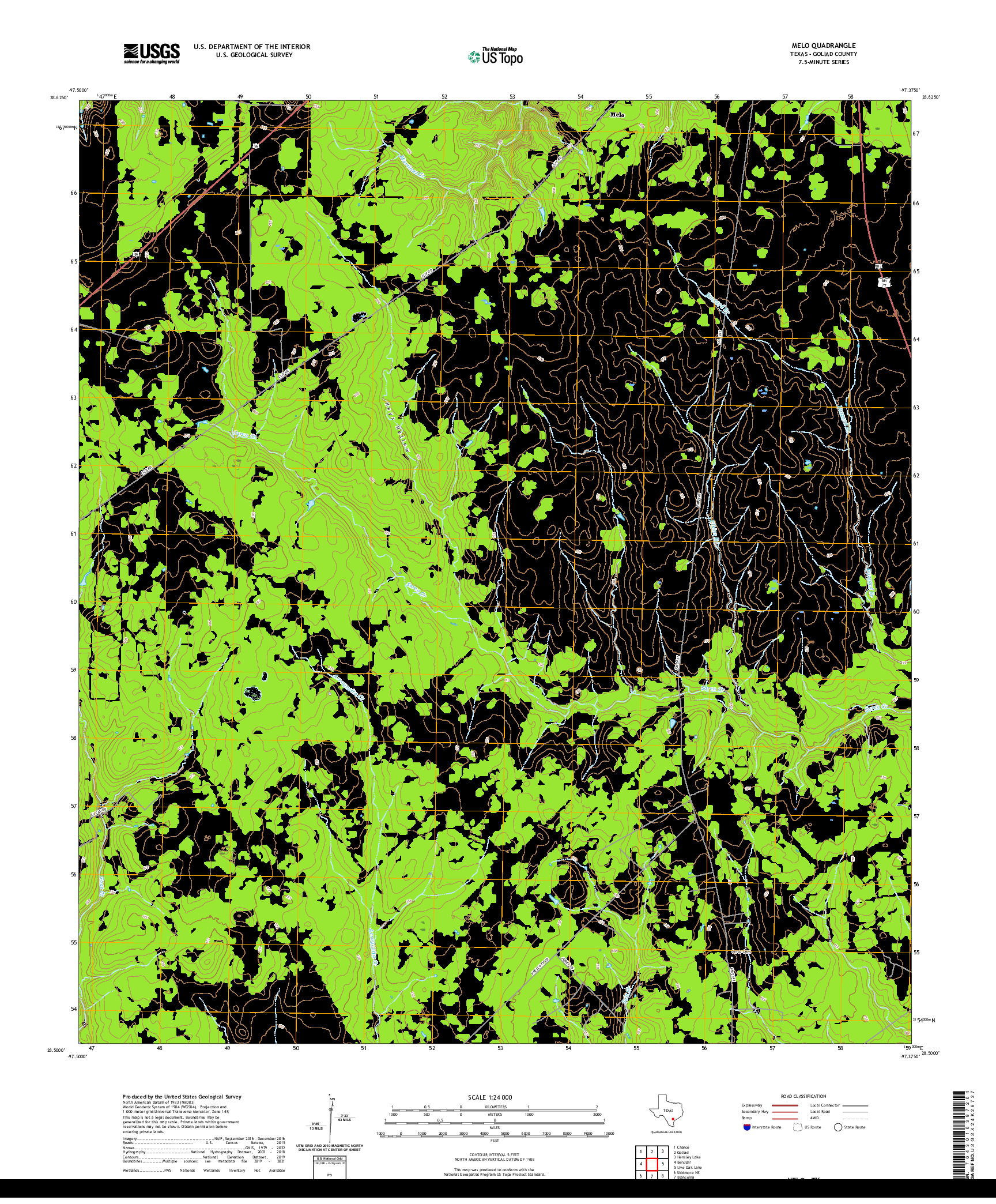 US TOPO 7.5-MINUTE MAP FOR MELO, TX