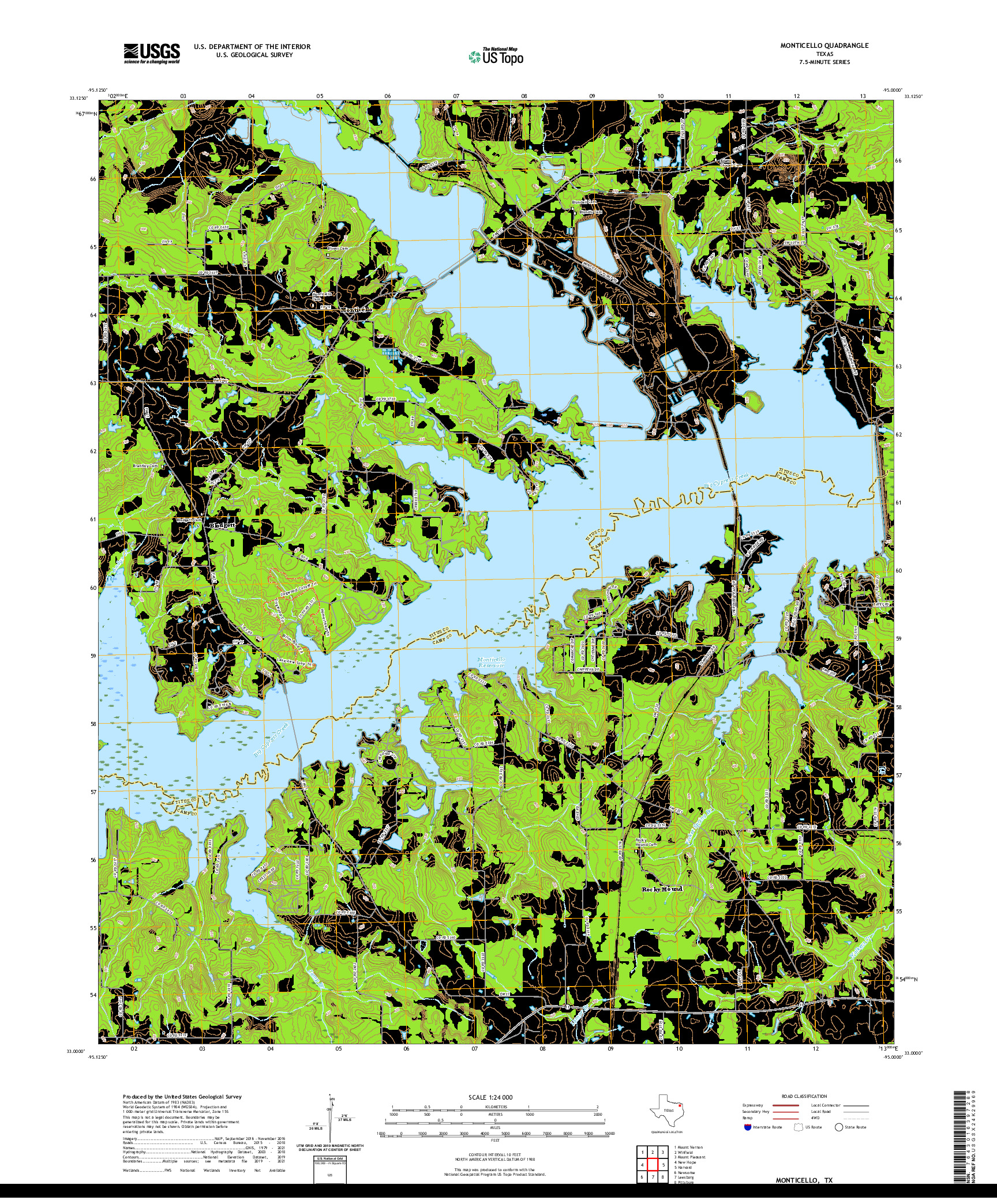 US TOPO 7.5-MINUTE MAP FOR MONTICELLO, TX