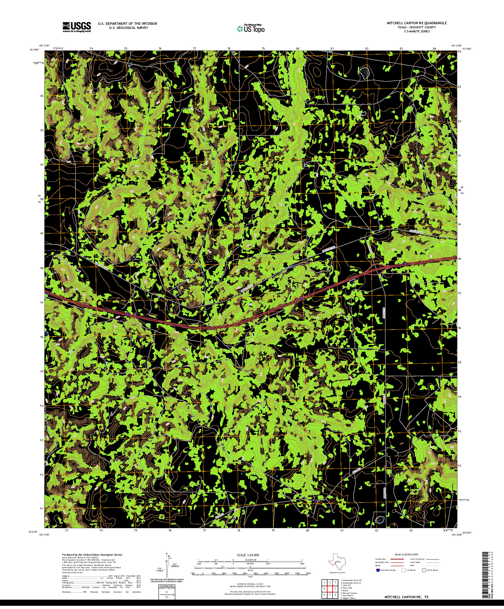 US TOPO 7.5-MINUTE MAP FOR MITCHELL CANYON NE, TX