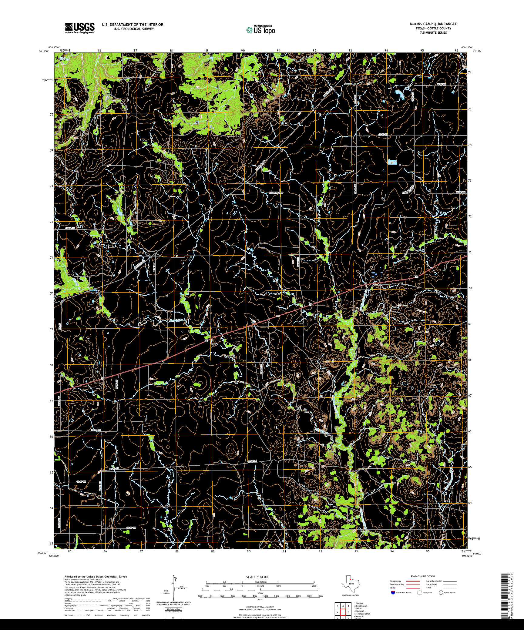 US TOPO 7.5-MINUTE MAP FOR MOONS CAMP, TX