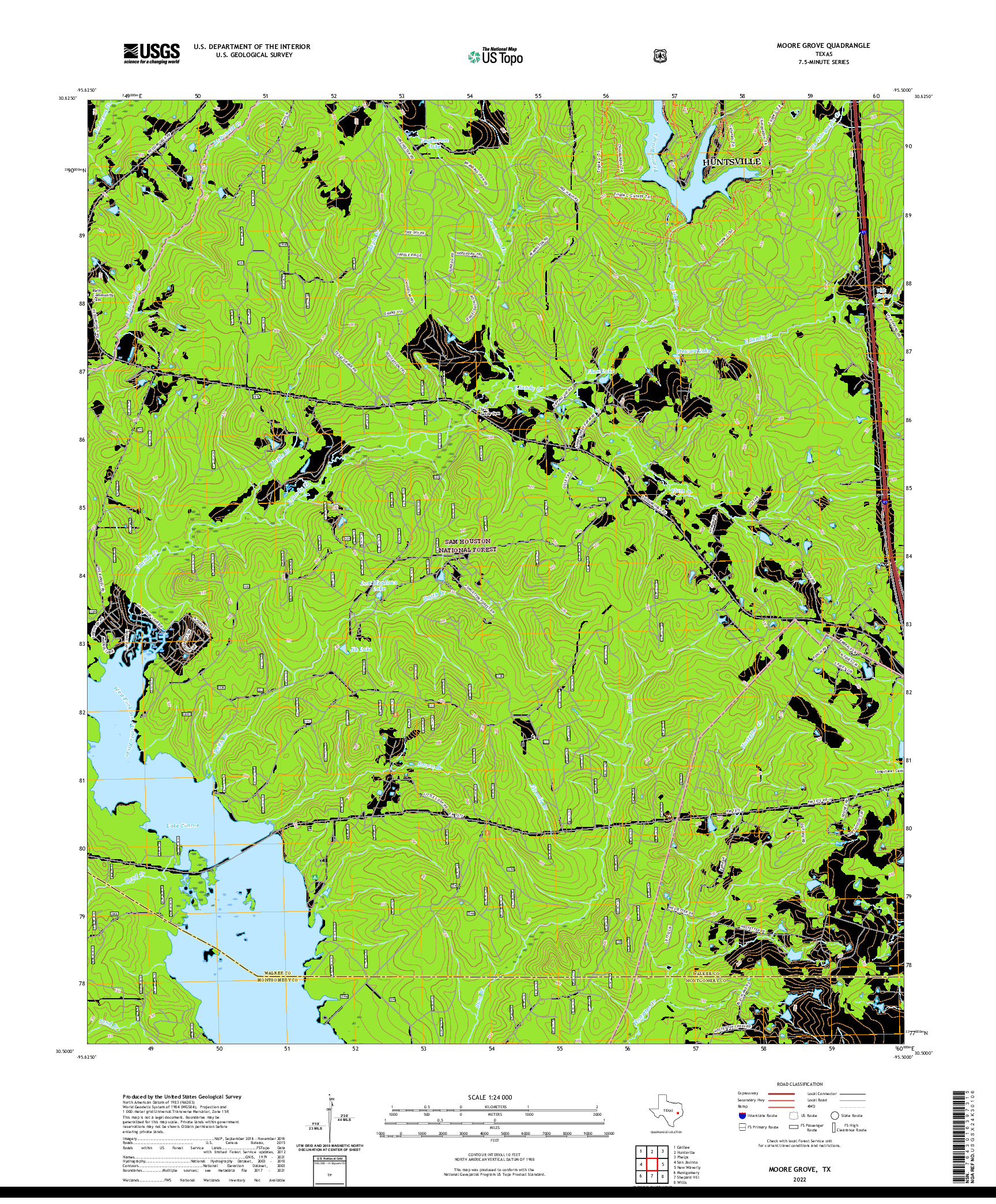 US TOPO 7.5-MINUTE MAP FOR MOORE GROVE, TX