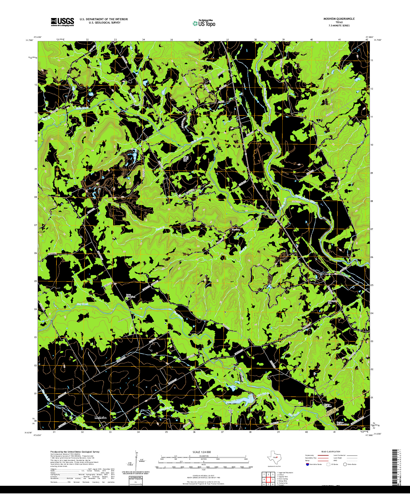 US TOPO 7.5-MINUTE MAP FOR MOSHEIM, TX