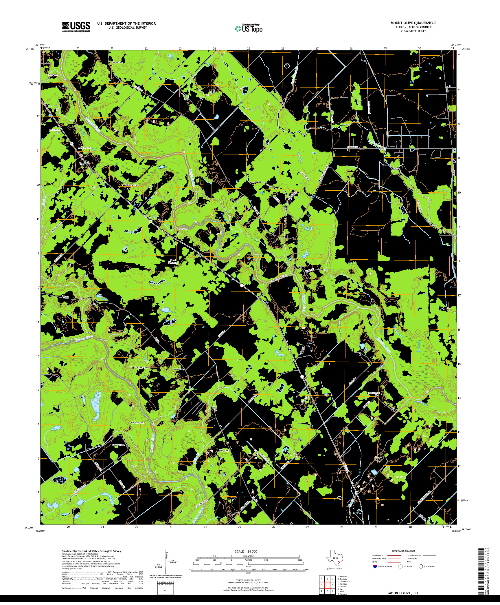 US TOPO 7.5-MINUTE MAP FOR MOUNT OLIVE, TX