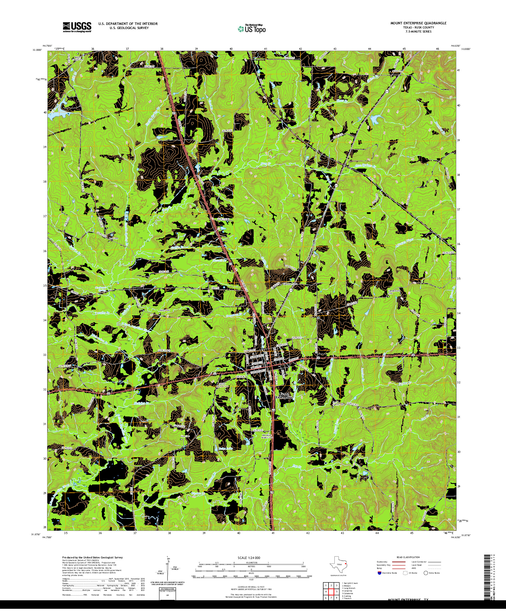 US TOPO 7.5-MINUTE MAP FOR MOUNT ENTERPRISE, TX