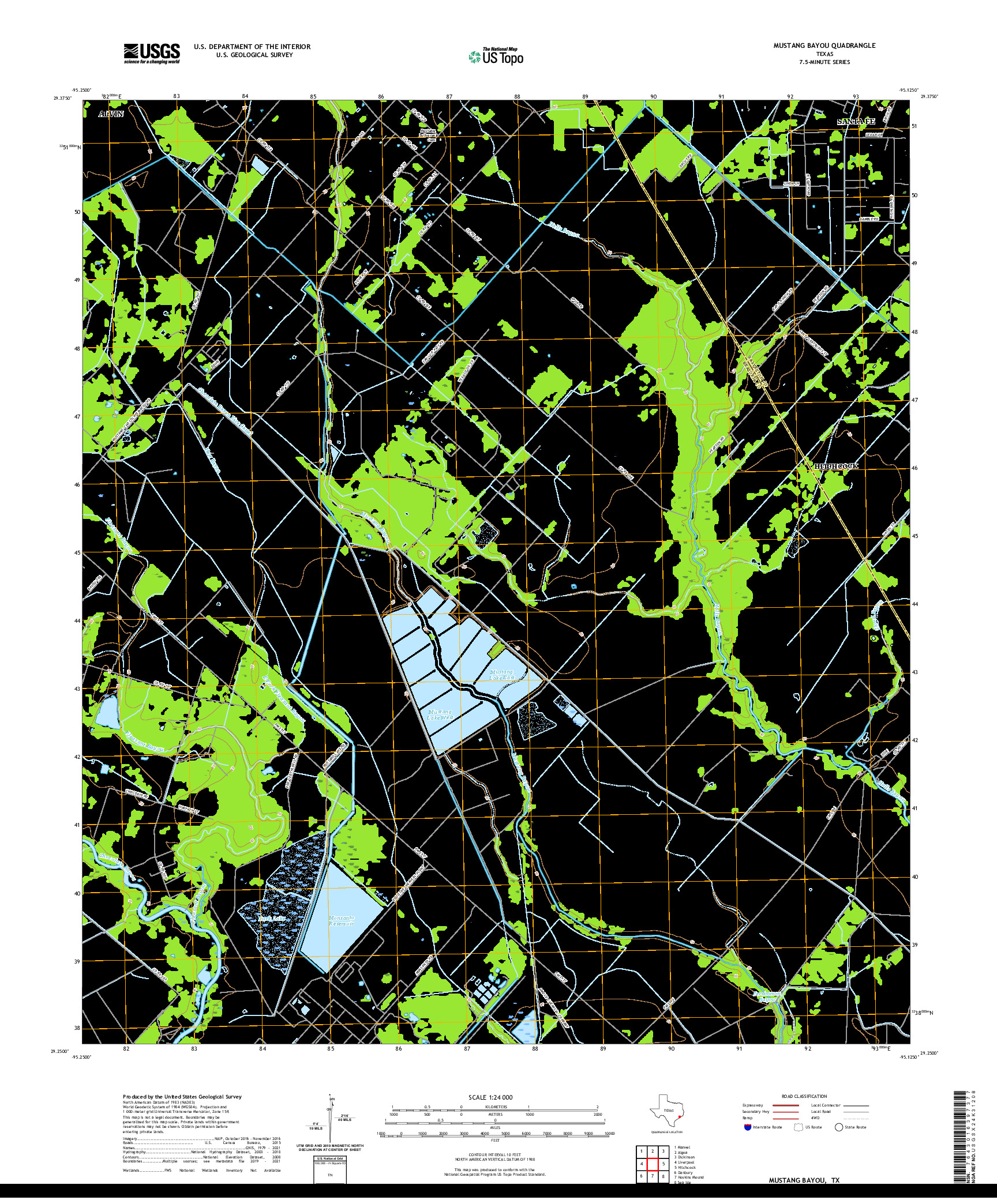 US TOPO 7.5-MINUTE MAP FOR MUSTANG BAYOU, TX