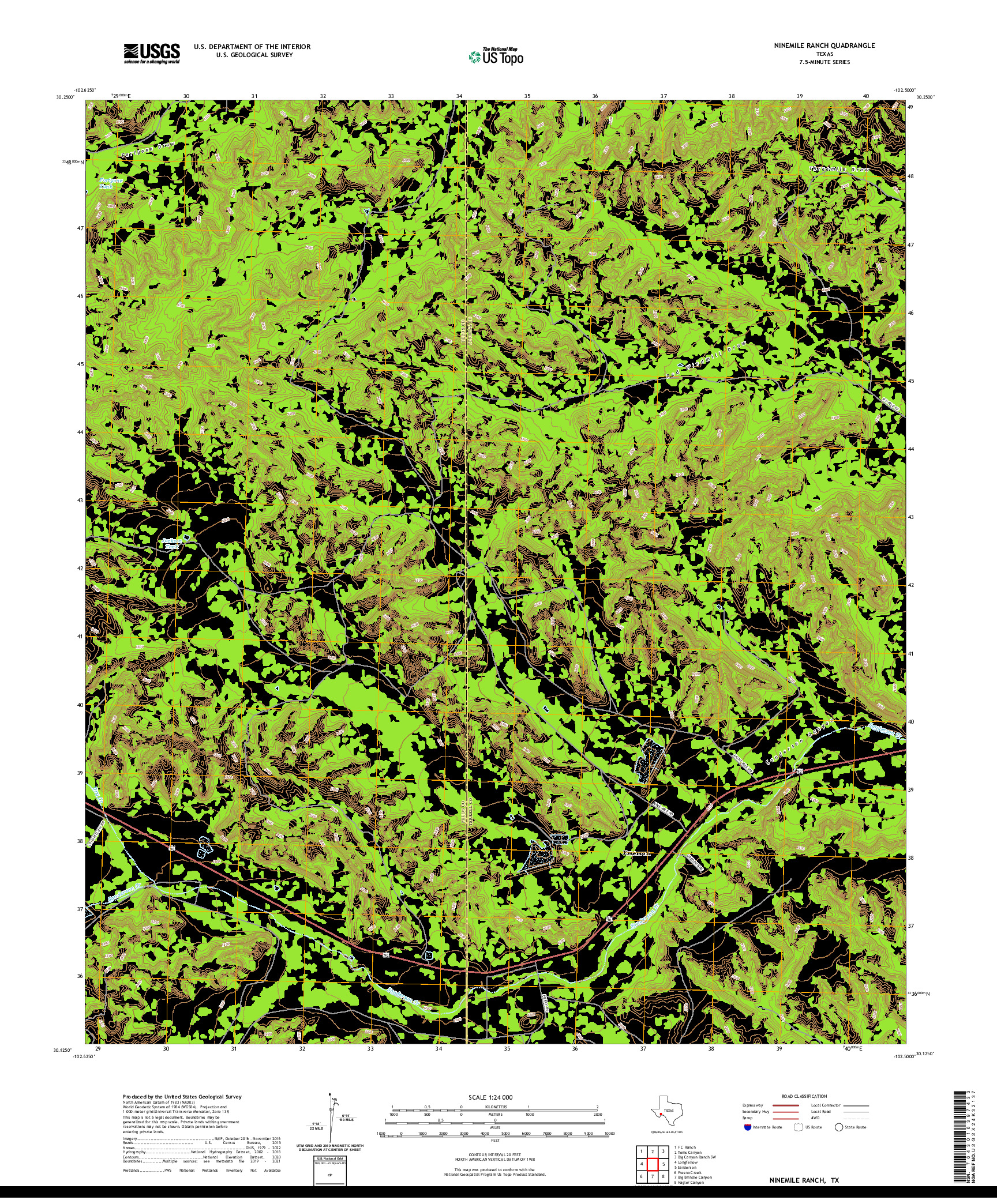 US TOPO 7.5-MINUTE MAP FOR NINEMILE RANCH, TX