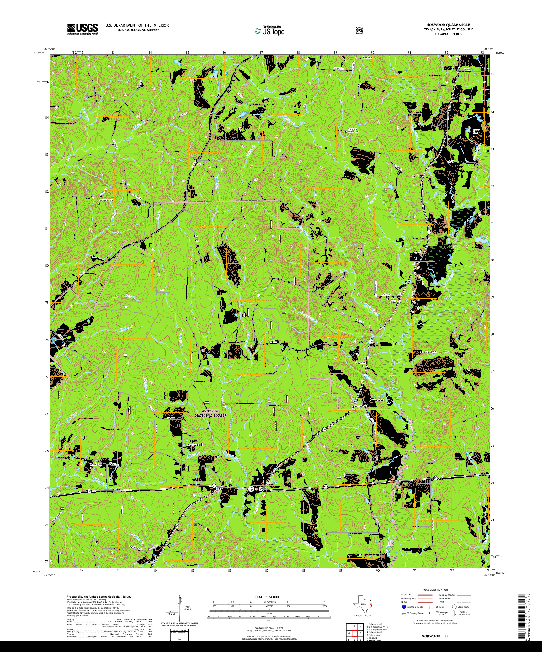 US TOPO 7.5-MINUTE MAP FOR NORWOOD, TX