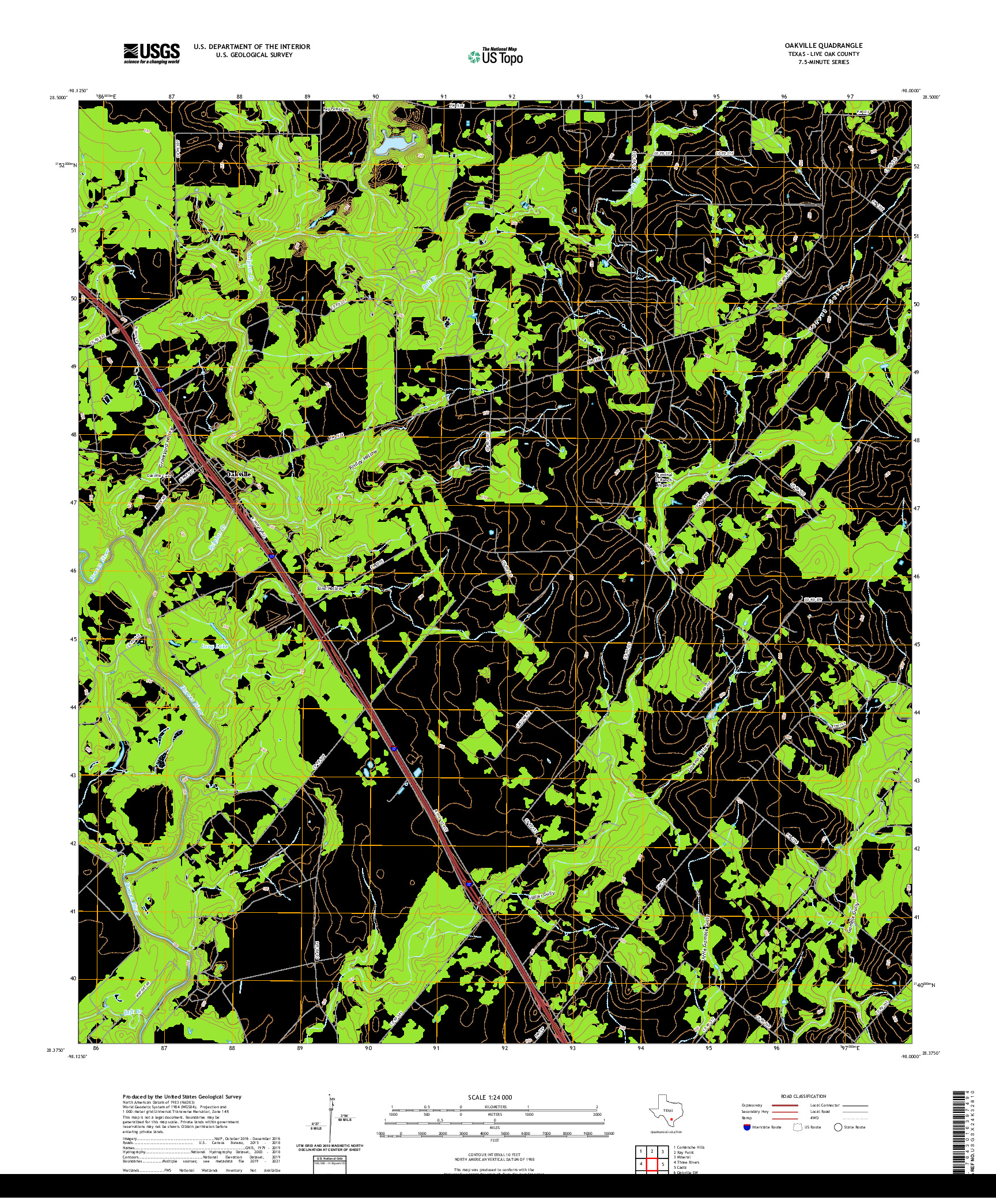 US TOPO 7.5-MINUTE MAP FOR OAKVILLE, TX