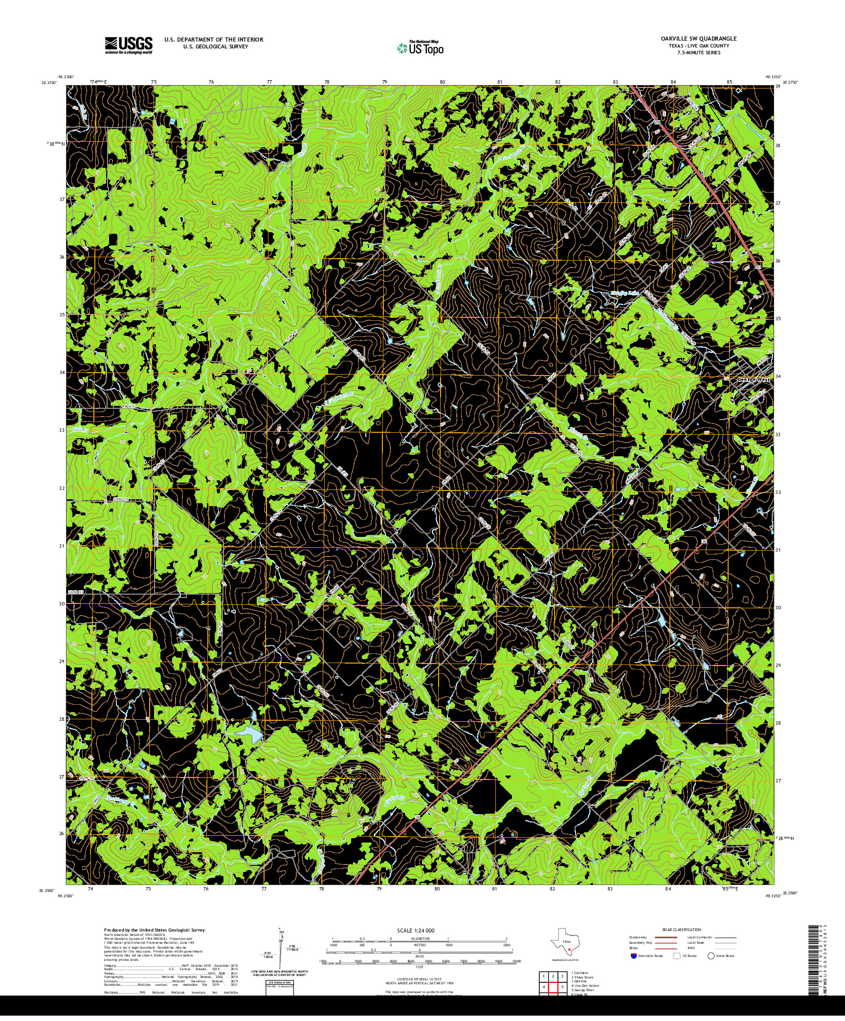 US TOPO 7.5-MINUTE MAP FOR OAKVILLE SW, TX