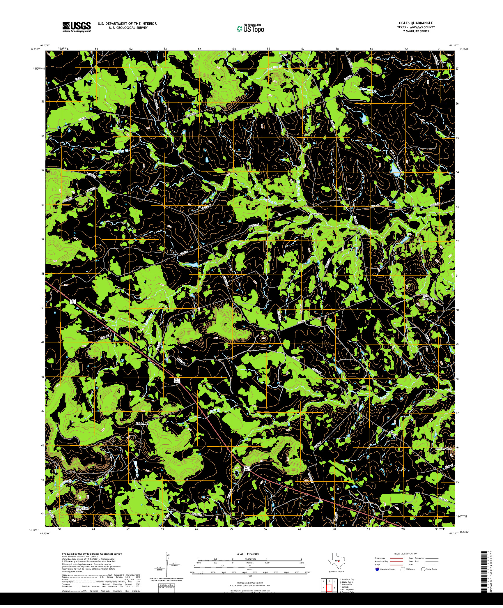 US TOPO 7.5-MINUTE MAP FOR OGLES, TX