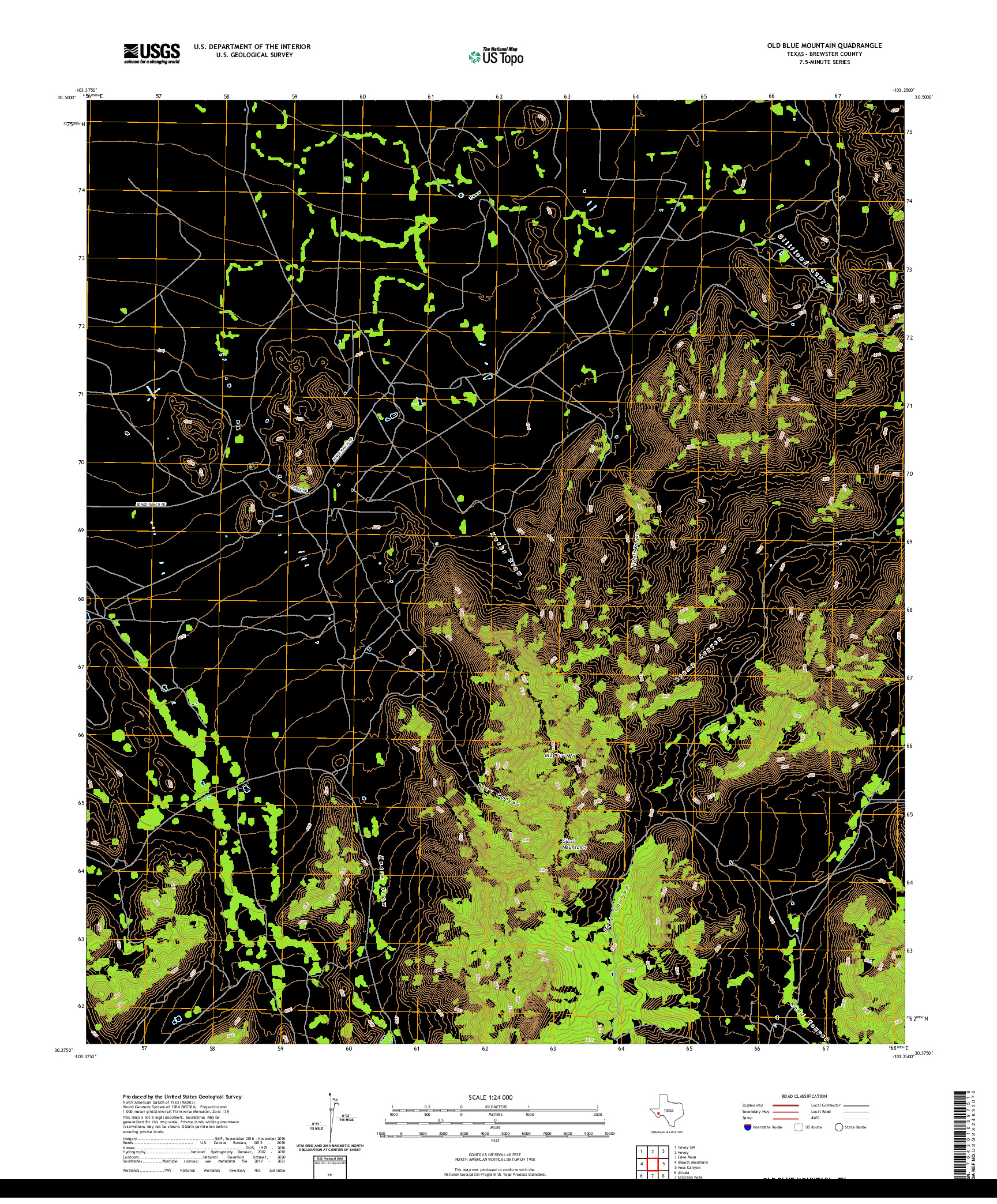 US TOPO 7.5-MINUTE MAP FOR OLD BLUE MOUNTAIN, TX