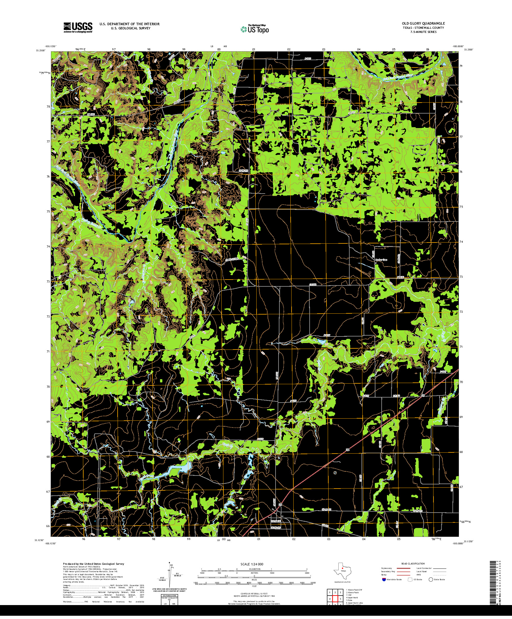 US TOPO 7.5-MINUTE MAP FOR OLD GLORY, TX