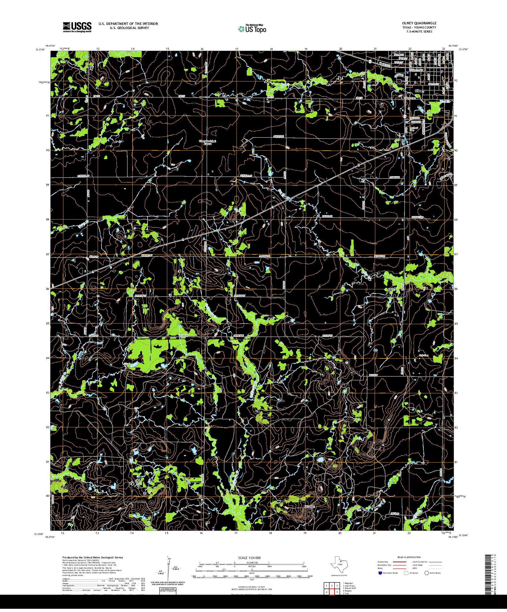 US TOPO 7.5-MINUTE MAP FOR OLNEY, TX