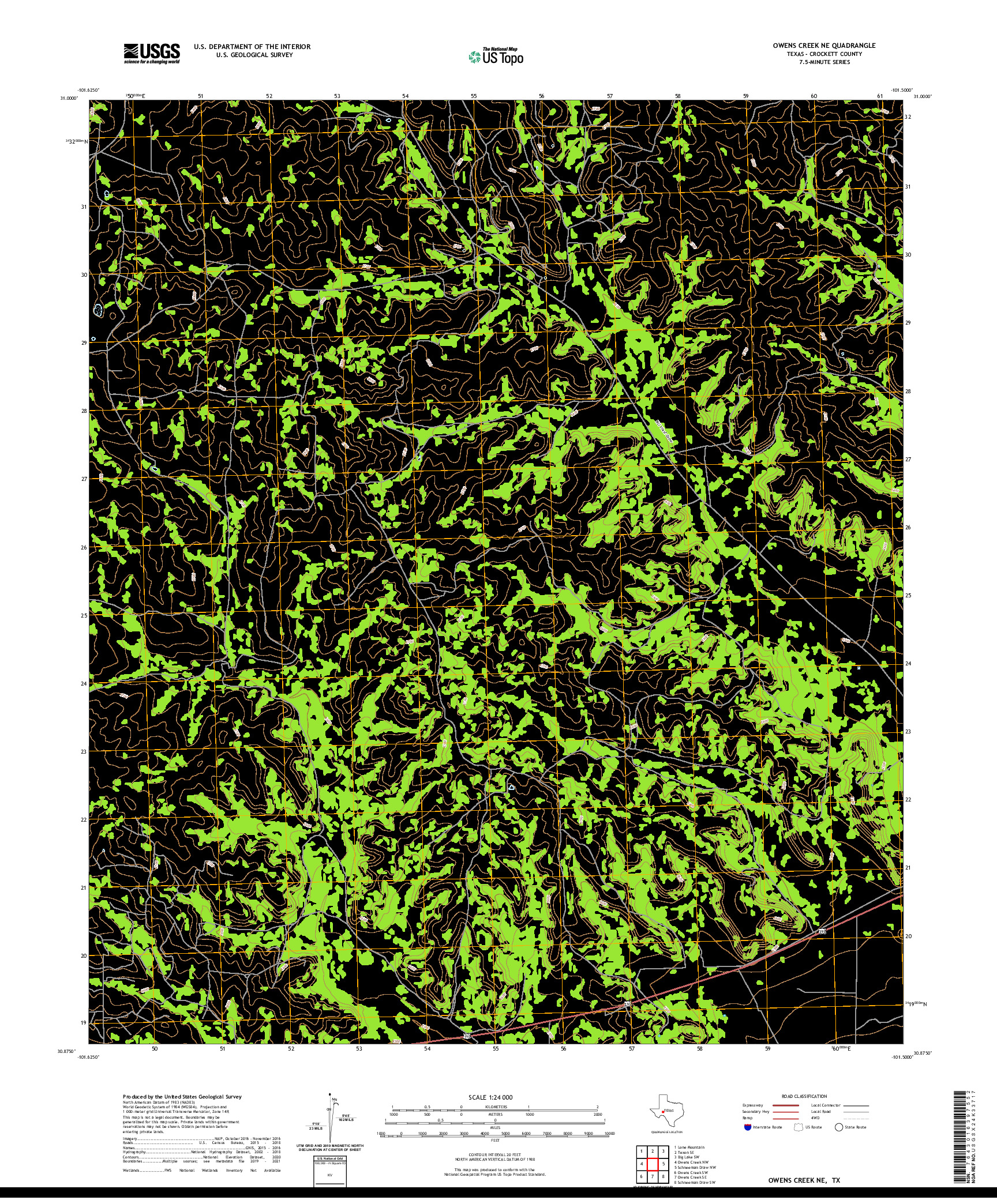 US TOPO 7.5-MINUTE MAP FOR OWENS CREEK NE, TX