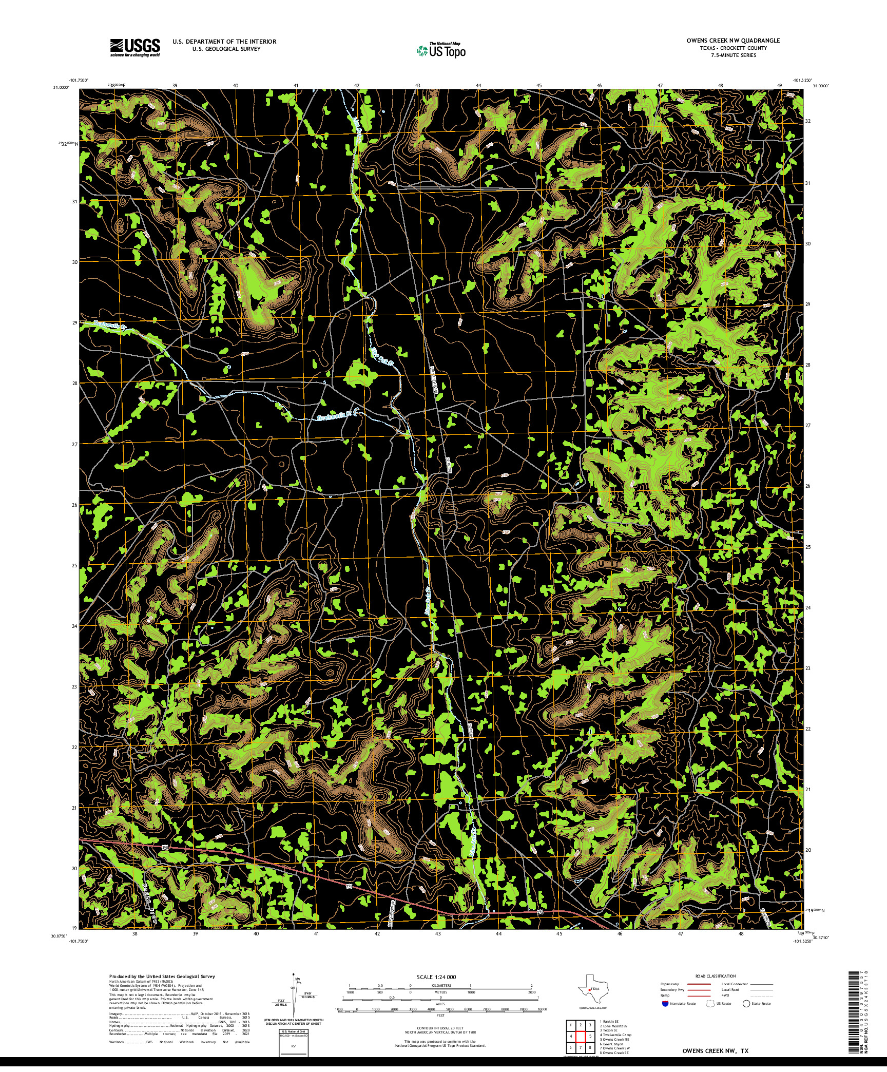 US TOPO 7.5-MINUTE MAP FOR OWENS CREEK NW, TX