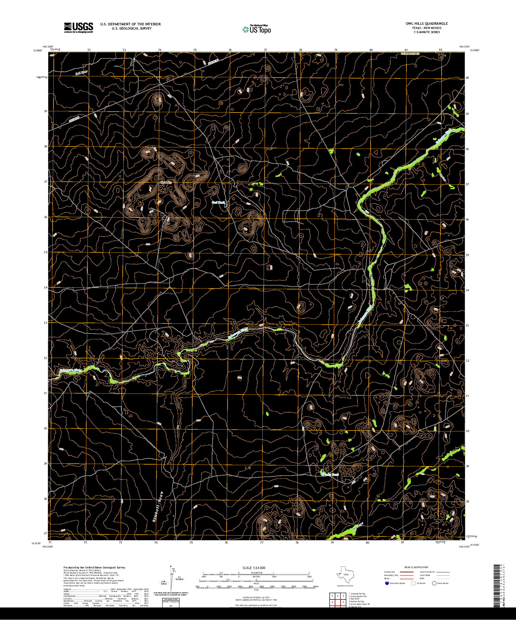 US TOPO 7.5-MINUTE MAP FOR OWL HILLS, TX,NM