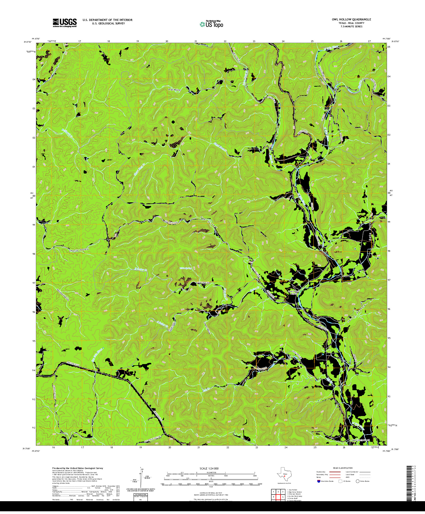 US TOPO 7.5-MINUTE MAP FOR OWL HOLLOW, TX