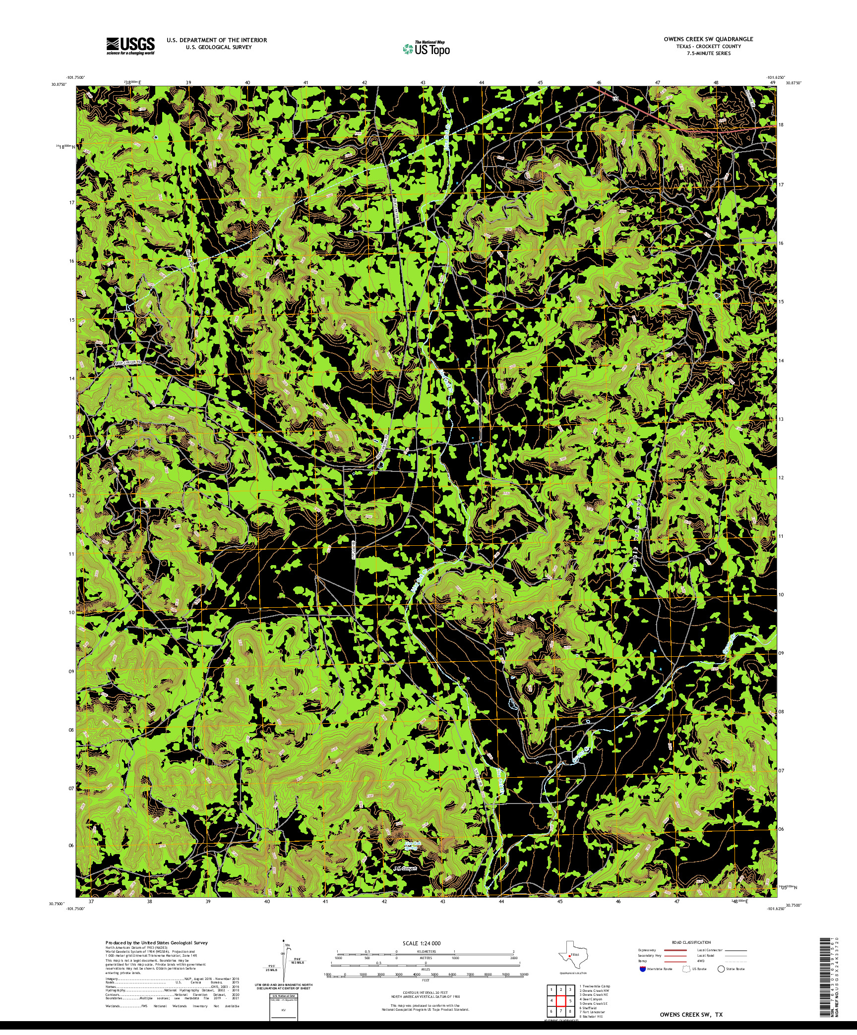 US TOPO 7.5-MINUTE MAP FOR OWENS CREEK SW, TX