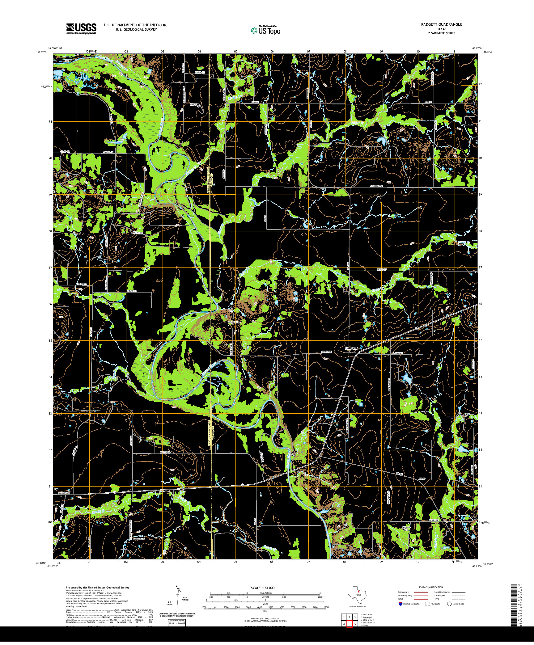 US TOPO 7.5-MINUTE MAP FOR PADGETT, TX