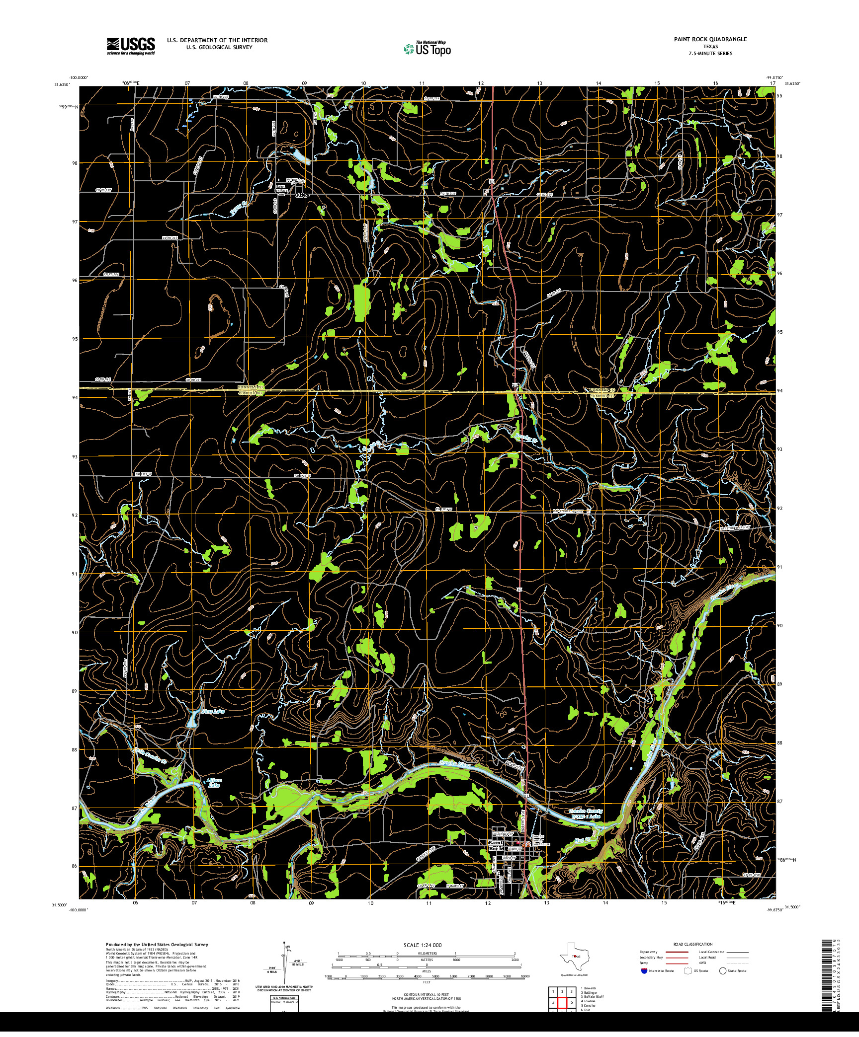 US TOPO 7.5-MINUTE MAP FOR PAINT ROCK, TX