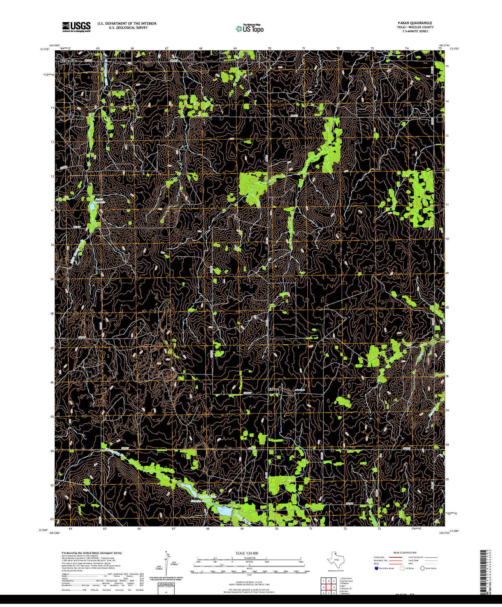 US TOPO 7.5-MINUTE MAP FOR PAKAN, TX