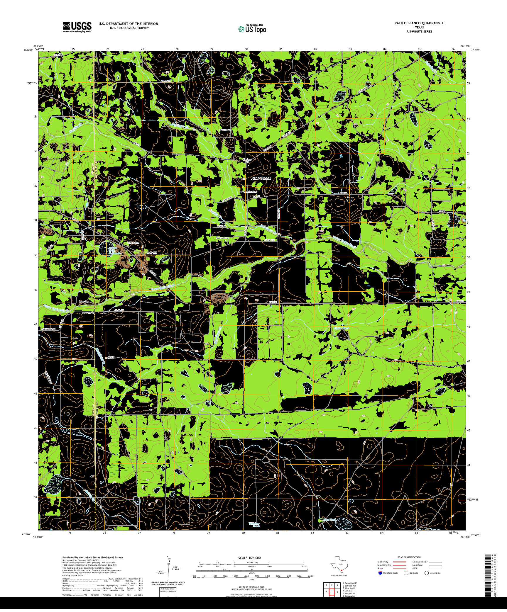 US TOPO 7.5-MINUTE MAP FOR PALITO BLANCO, TX