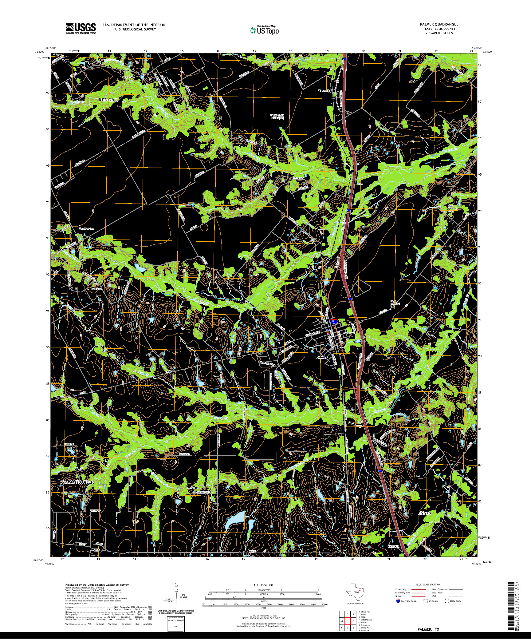 US TOPO 7.5-MINUTE MAP FOR PALMER, TX