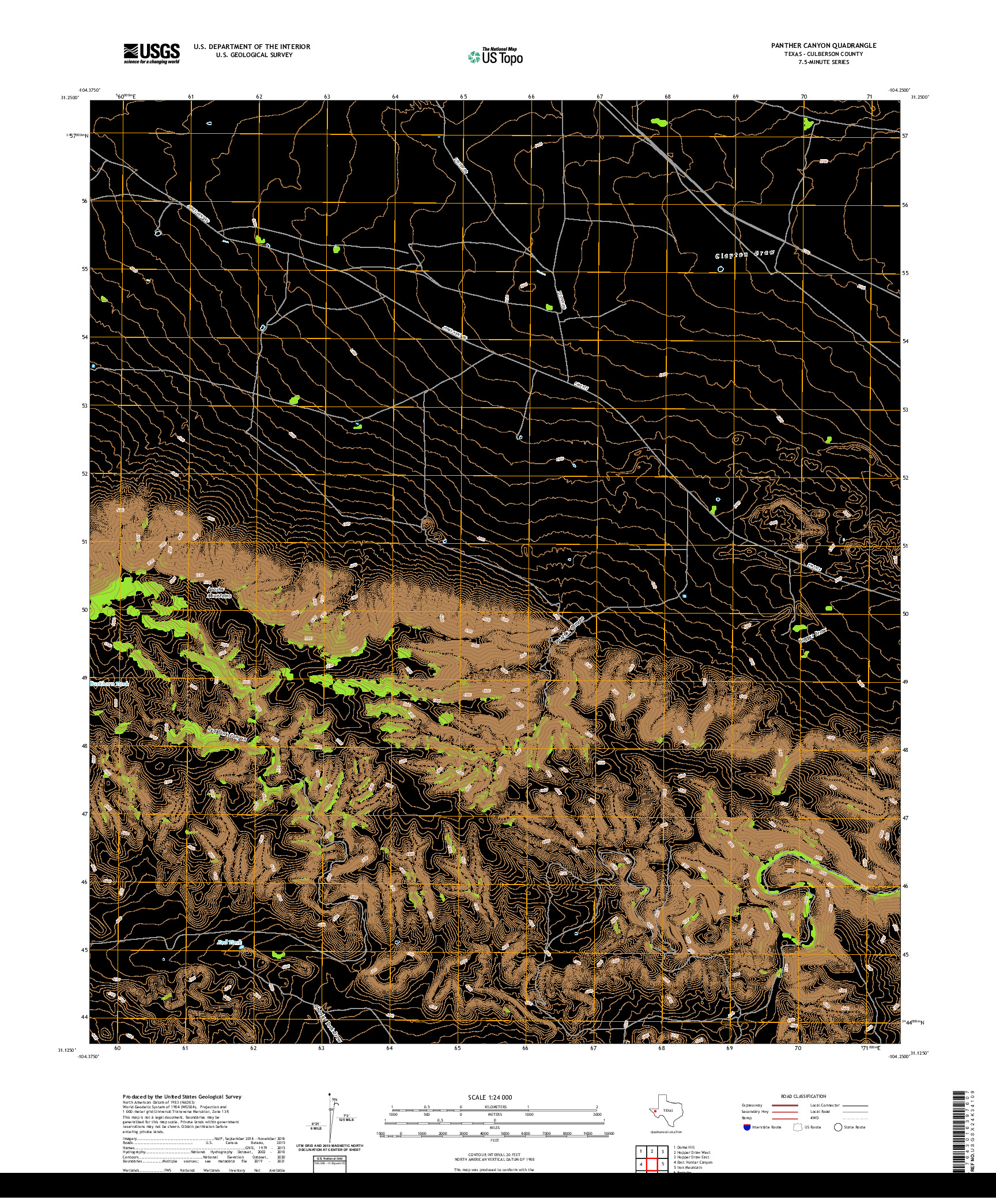 US TOPO 7.5-MINUTE MAP FOR PANTHER CANYON, TX