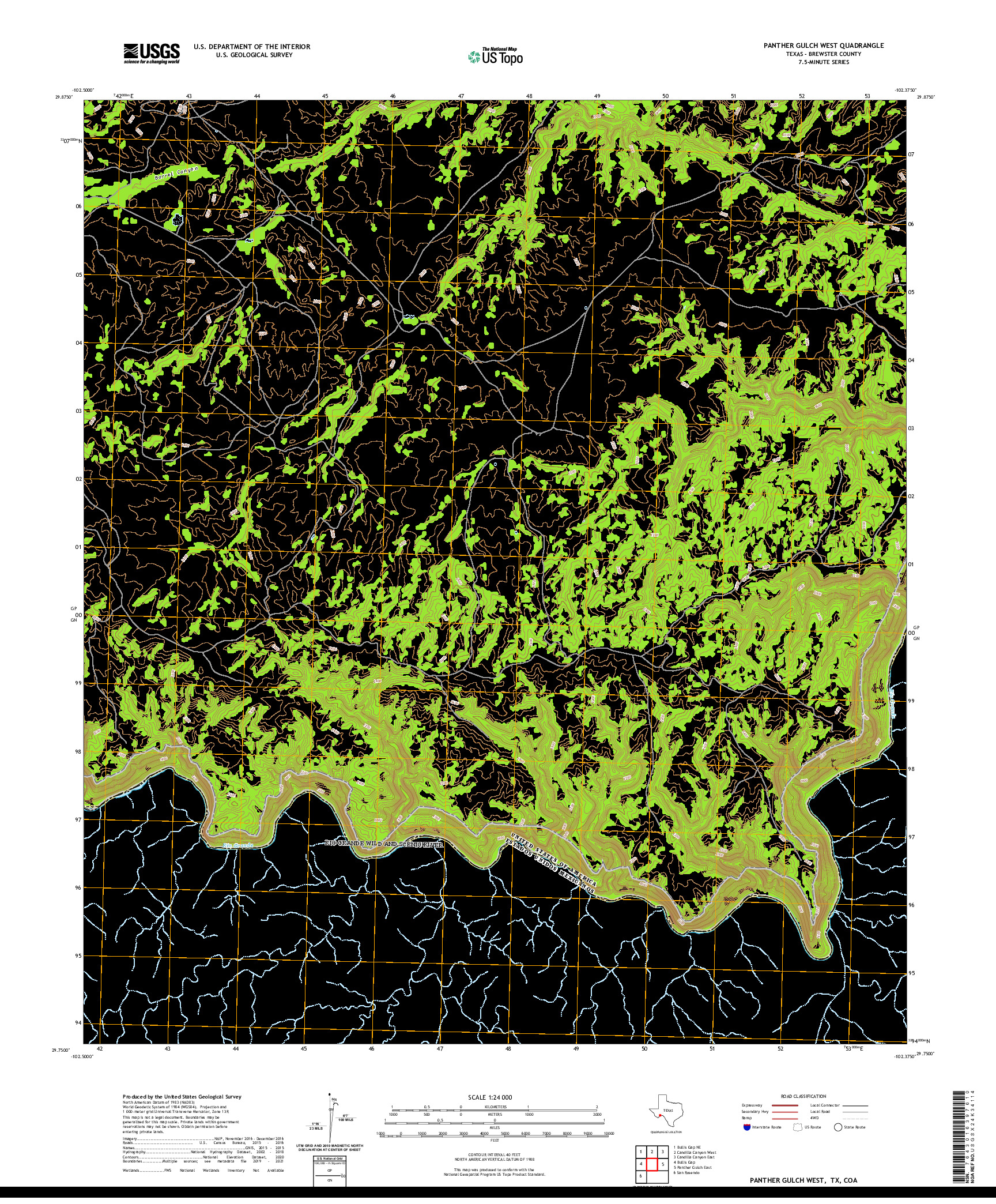 US TOPO 7.5-MINUTE MAP FOR PANTHER GULCH WEST, TX,COA