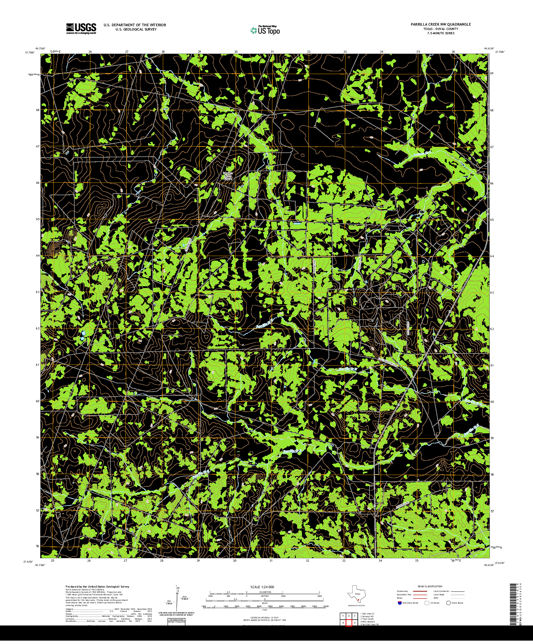 US TOPO 7.5-MINUTE MAP FOR PARRILLA CREEK NW, TX