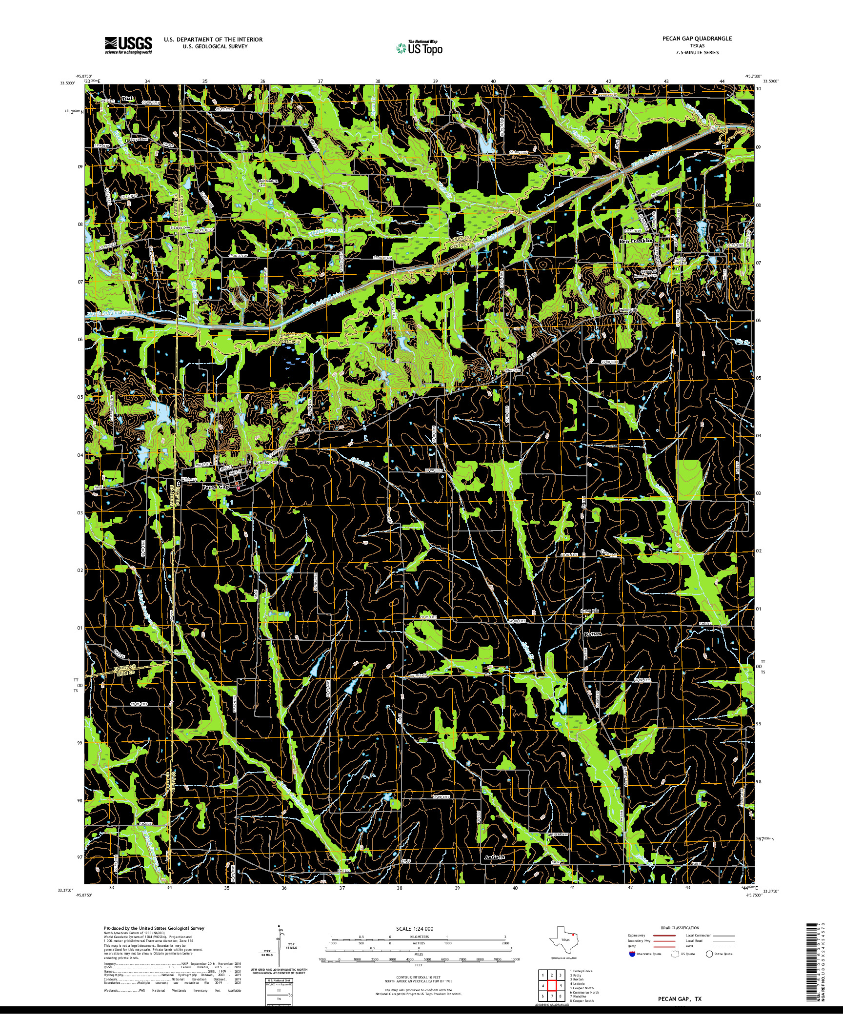 US TOPO 7.5-MINUTE MAP FOR PECAN GAP, TX