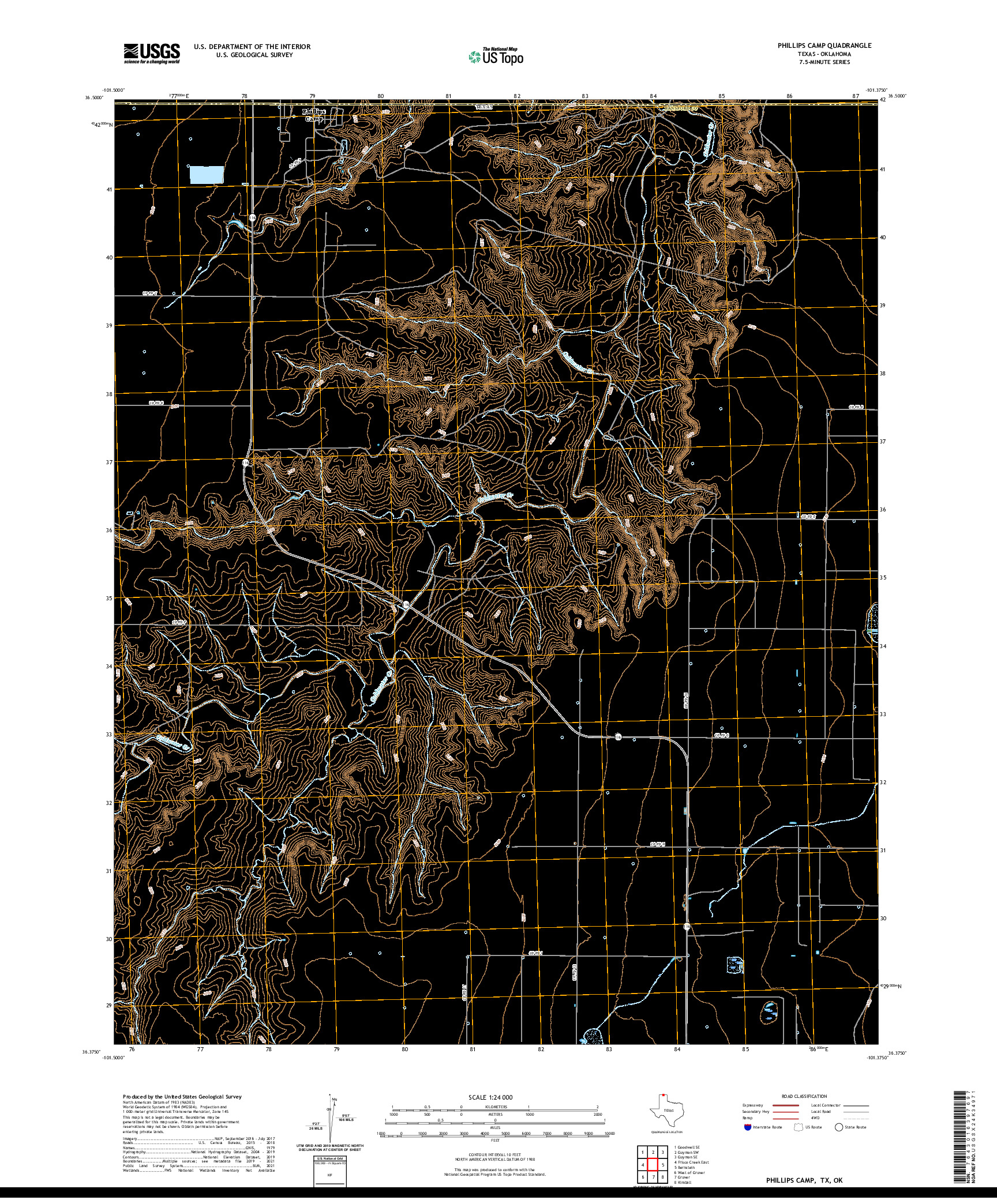 US TOPO 7.5-MINUTE MAP FOR PHILLIPS CAMP, TX,OK