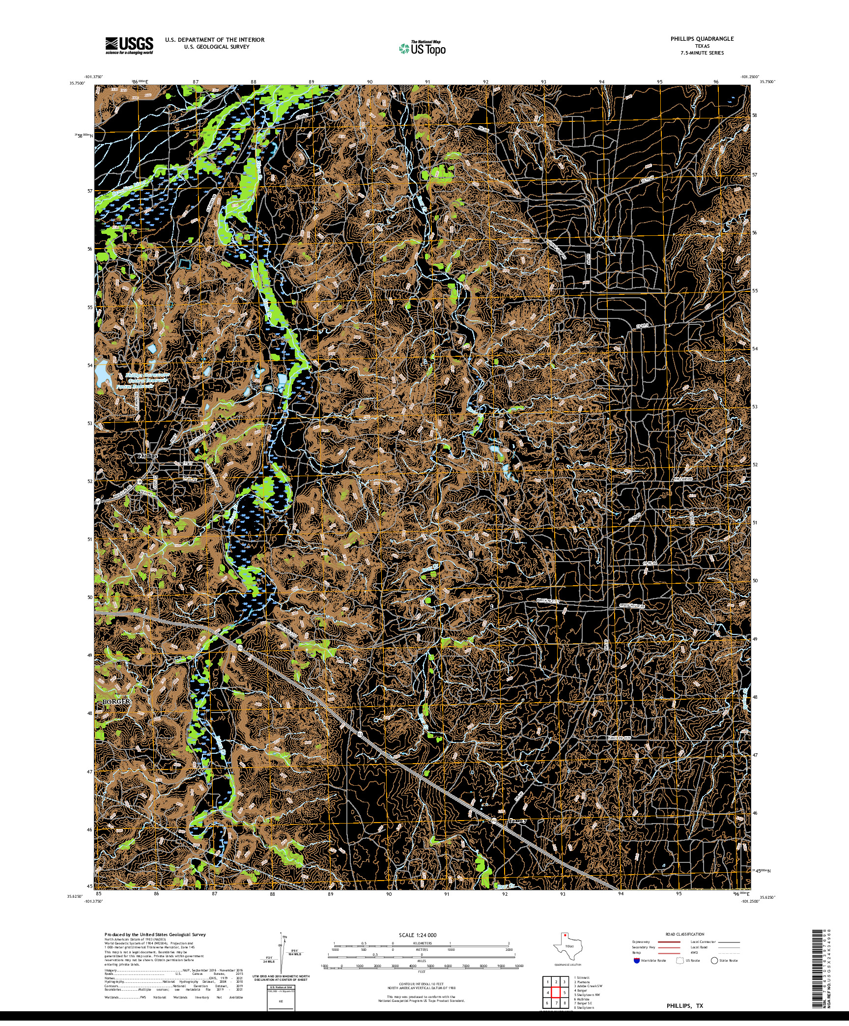 US TOPO 7.5-MINUTE MAP FOR PHILLIPS, TX